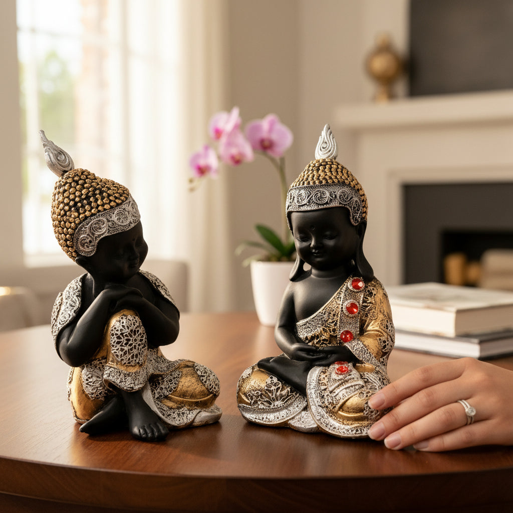 Buddha Statues | Lord Gautam Buddha Sitting Pose Idol Showpiece - For Living room, Home, Table, Shelf, Office Décor | Housewarming & Birthday Gift - 10 Inch (Set Of 2) - Apkamart