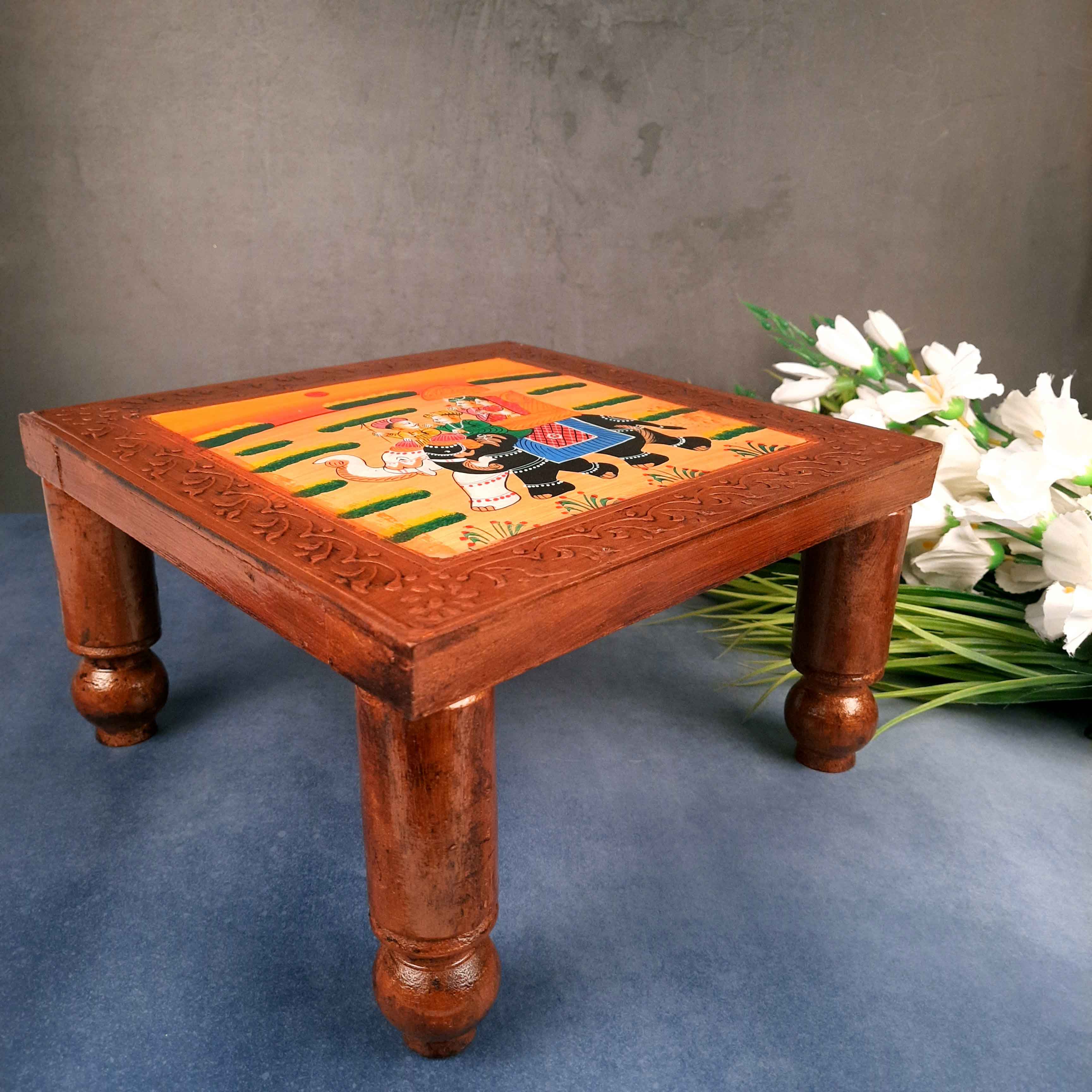 Wooden Bajot | Chowki Table - For Home Decor & Sitting - 12 Inch - Apkamart #Style_Pack of 1
