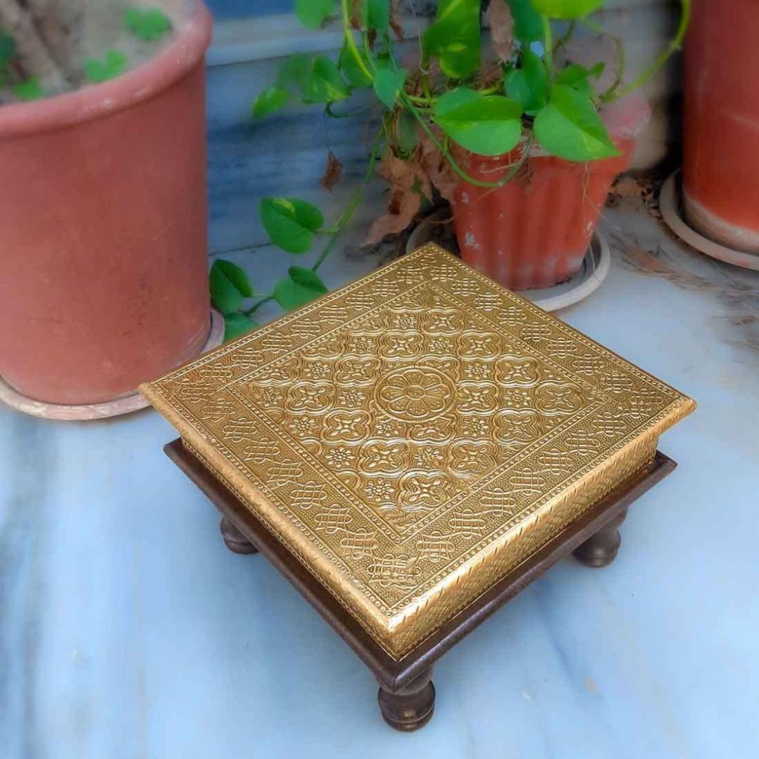 Brass Pooja Chowki - For Puja, Sitting & Home Decor - 10 Inch -apkamart #Style_Design 1