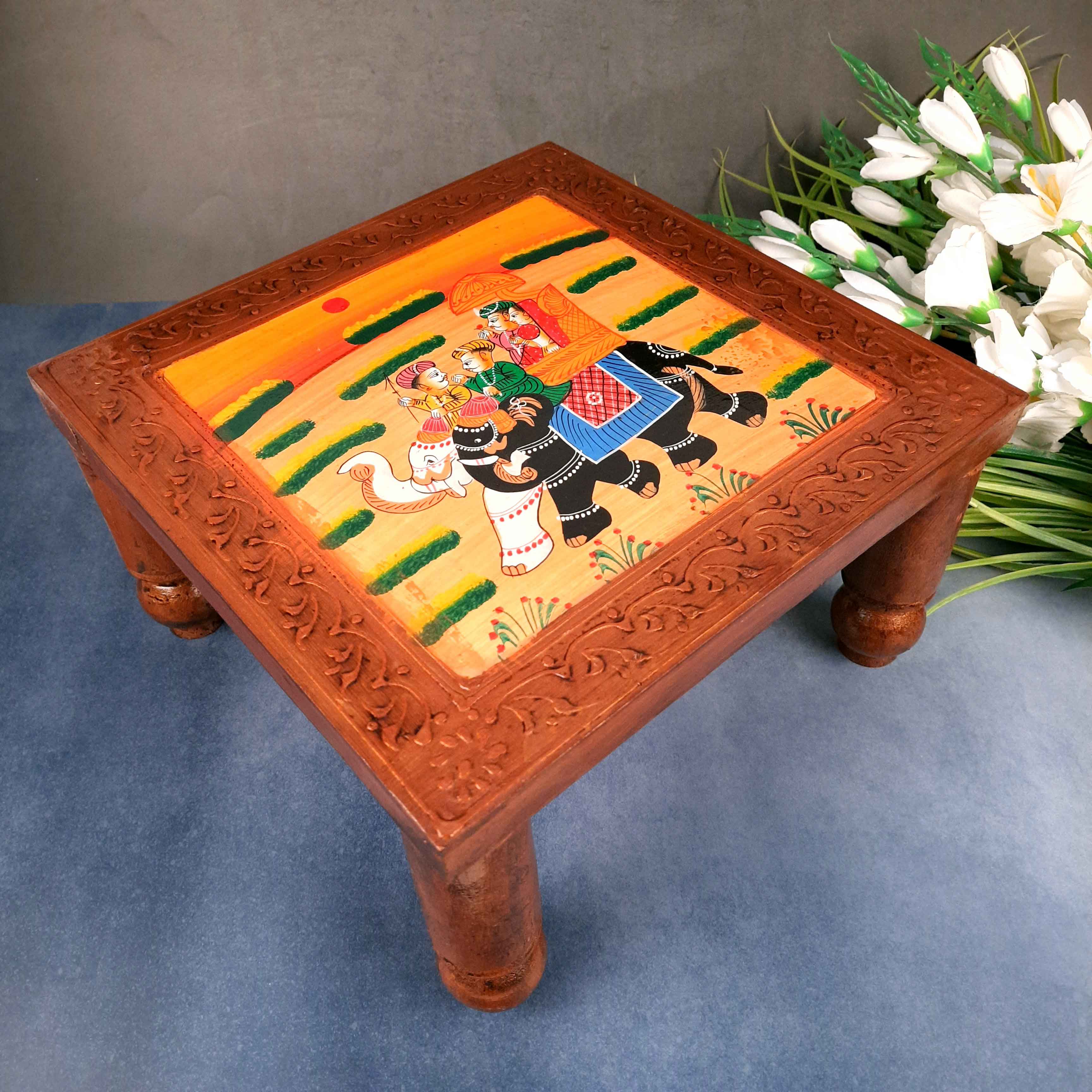 Wooden Bajot | Chowki Table - For Home Decor & Sitting - 12 Inch - Apkamart #Style_Pack of 1