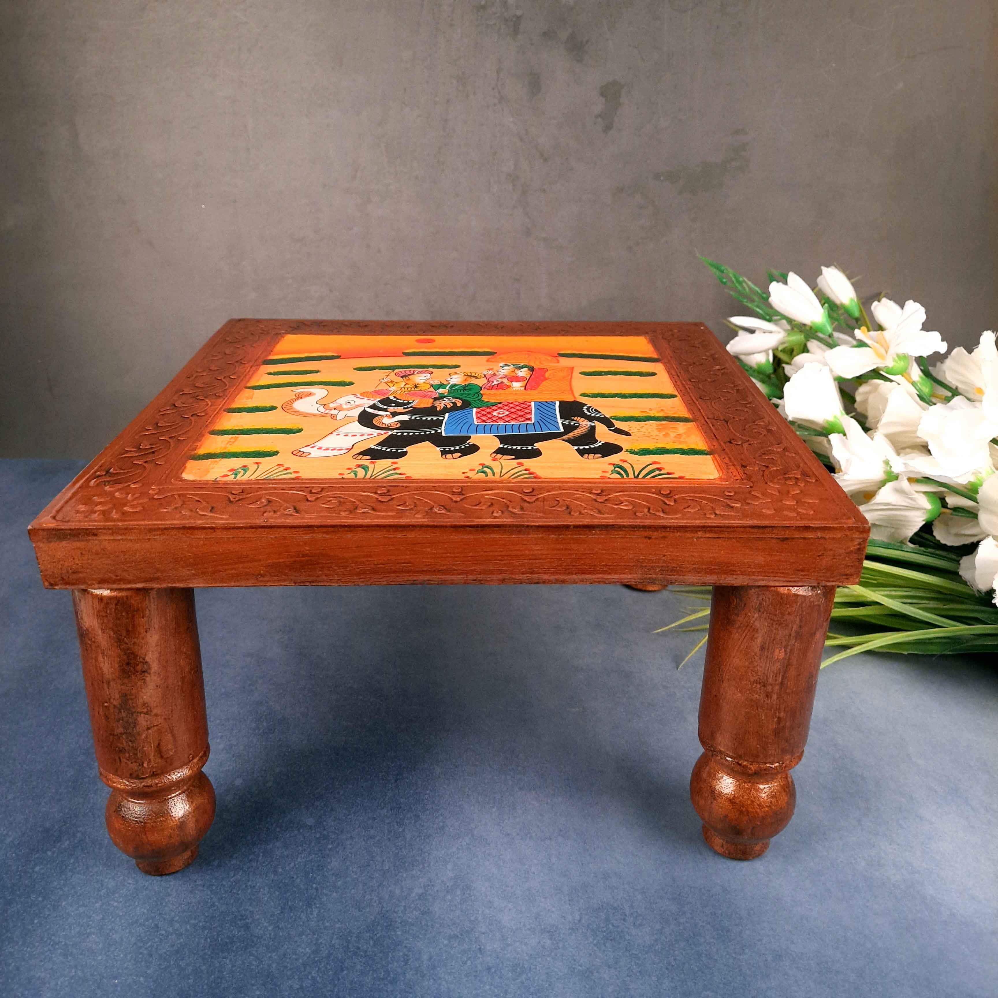 Wooden Bajot | Chowki Table - For Home Decor & Sitting - 12 Inch - Apkamart #Style_Pack of 1