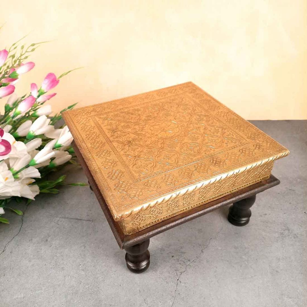 Brass Pooja Chowki - For Puja, Sitting & Home Decor - 10 Inch -apkamart #Style_Design 1