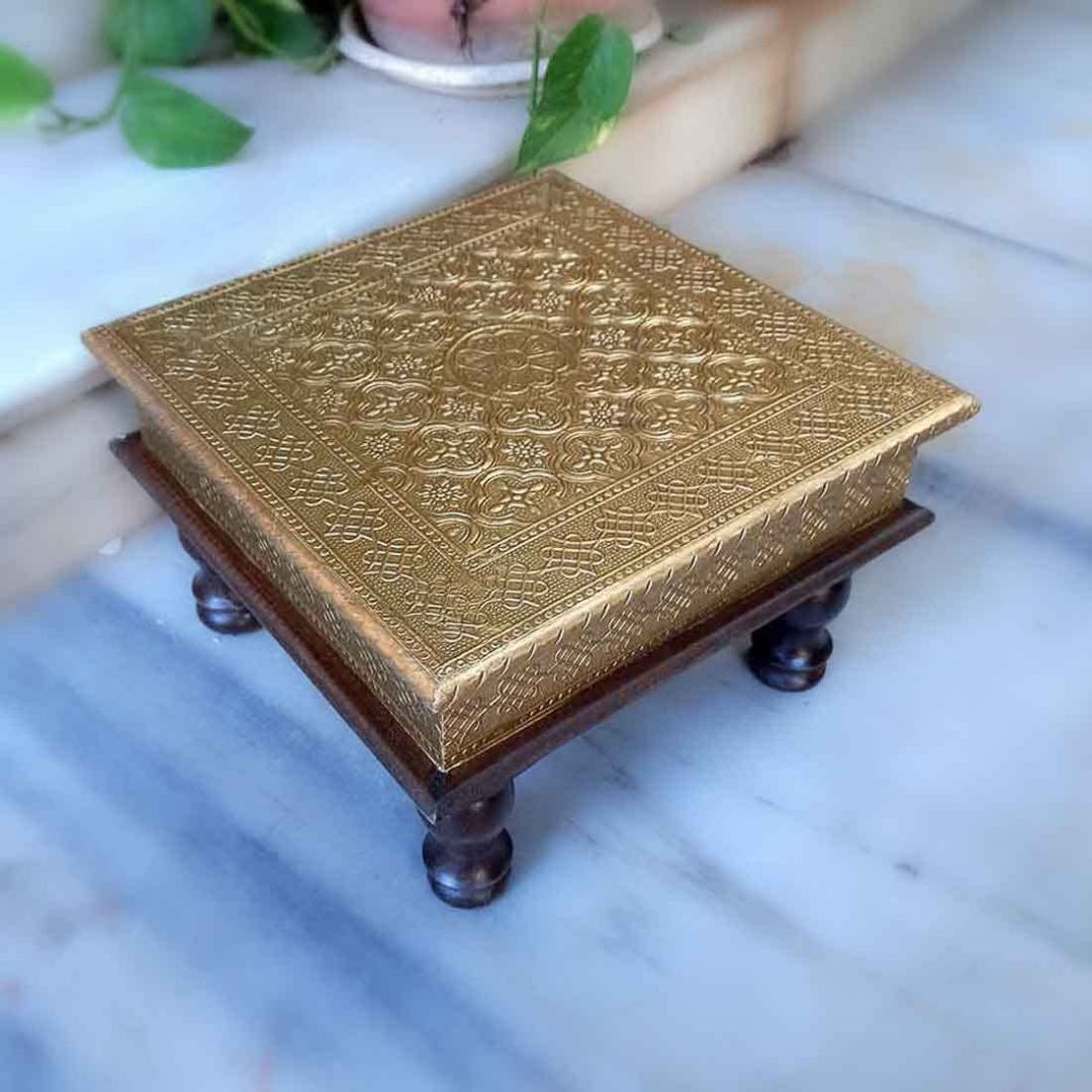 Brass Pooja Chowki - For Puja, Sitting & Home Decor - 10 Inch -apkamart #Style_Design 1