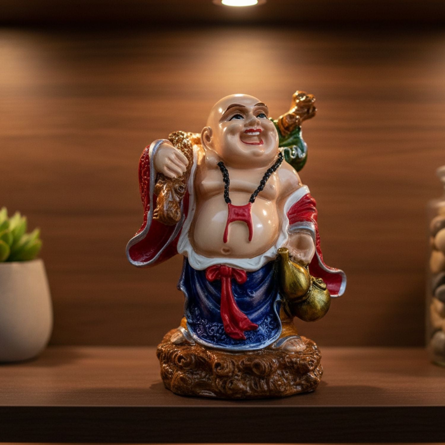 Buddhha Showpiece with Rustic Look | Feng Shui Decor - For Good Luck, Home, Table, Office Decor & Gift - 7 Inch - Apkamart