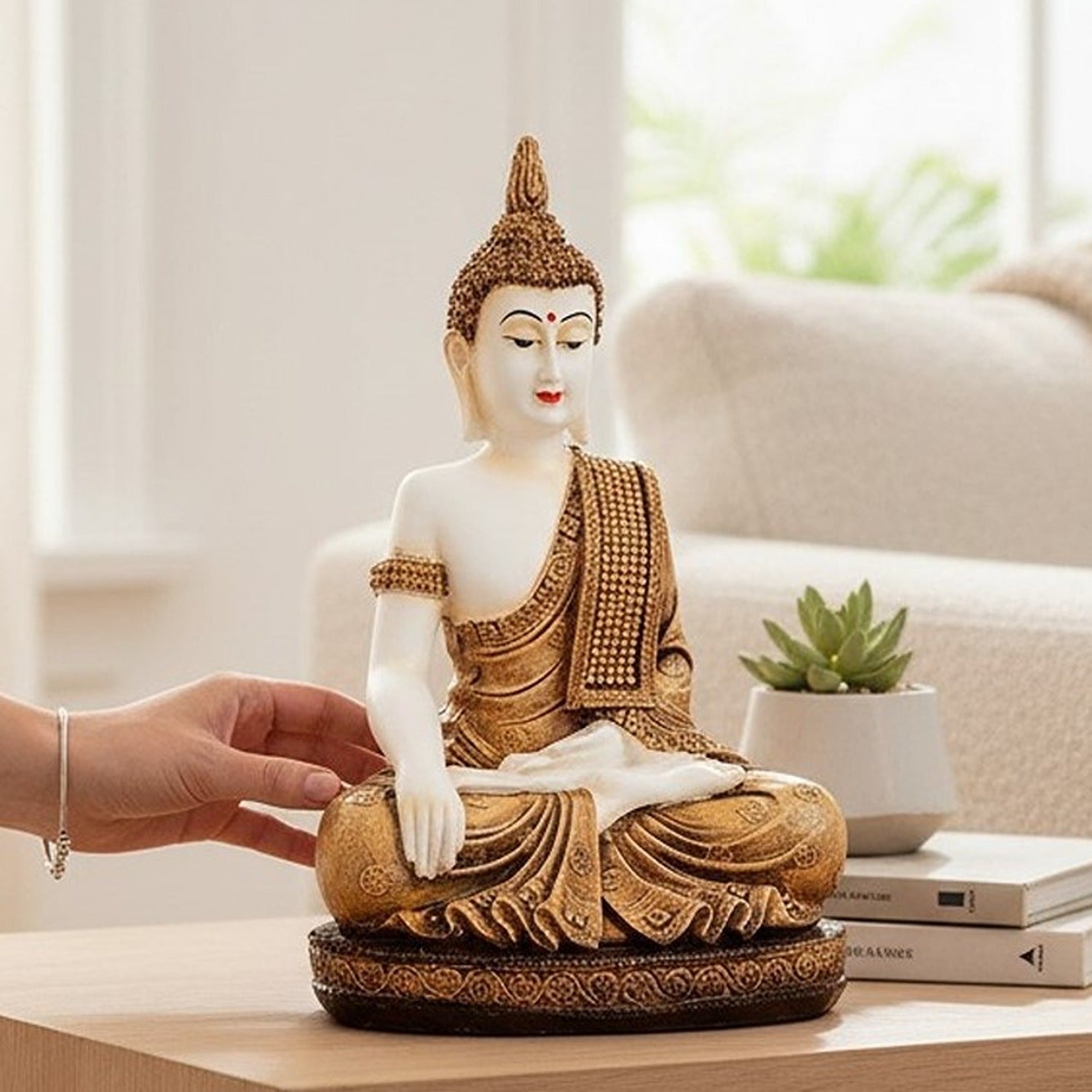 Buddha Statue | Lord Gautam Buddha in Meditation Idol Showpiece - For Living room, Home, Table, Shelf, Office Decor & Gift - 10 Inch - Apkamart