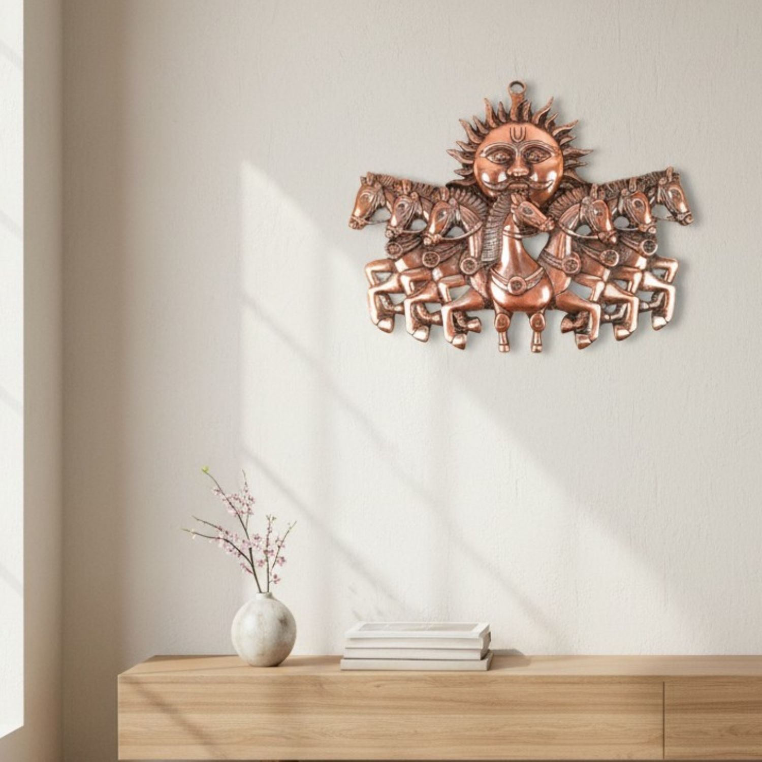 Sun With 7 Running Horses Wall Hanging Pooja Room - 17 Inch
