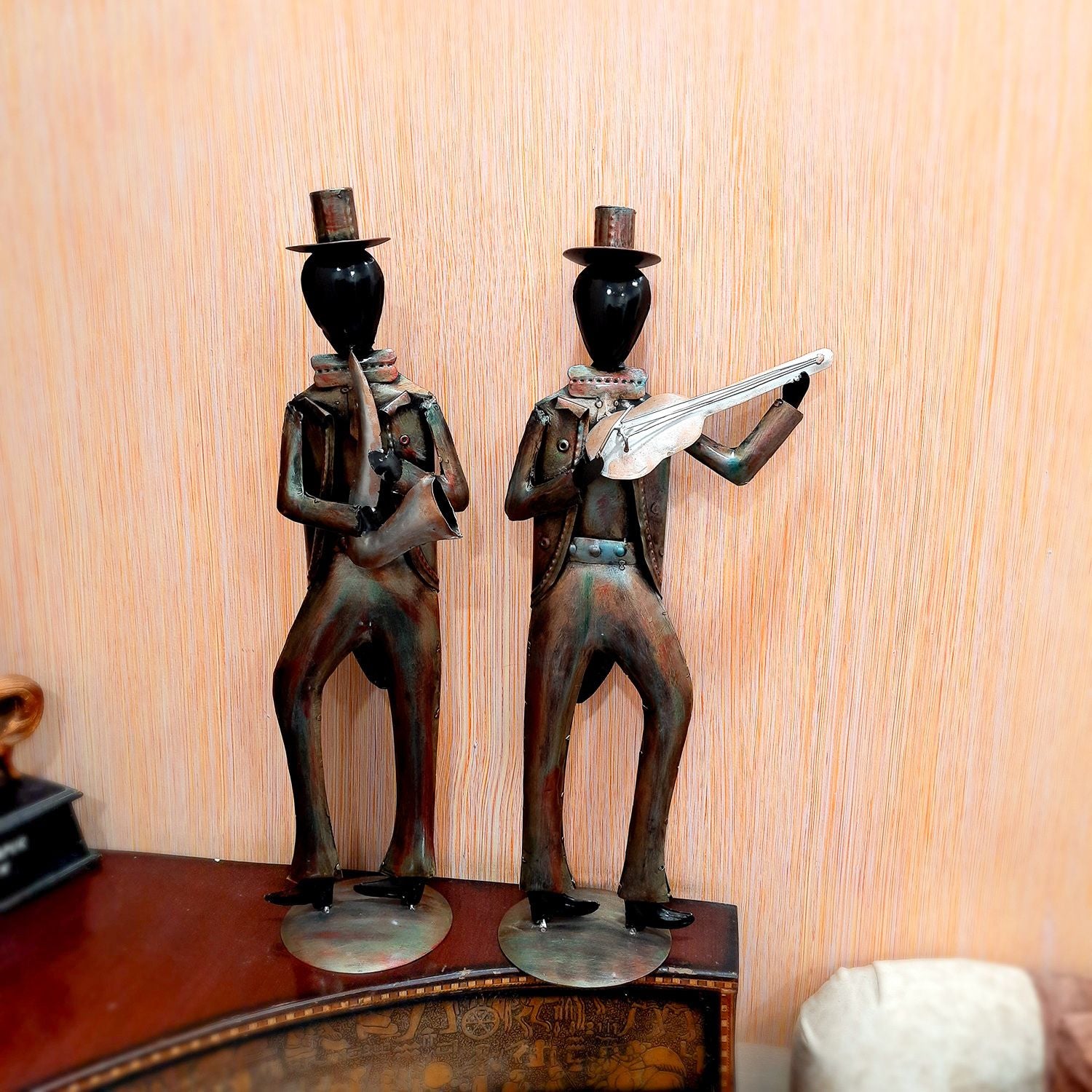 Showpiece Musician Playing Musical Instruments| Big Decorative Figurine - For Home, Corner Decor, Living Room, Bar, Restaurant Decoration & Gifts - 25 Inch (Set of 2)- Apkamart