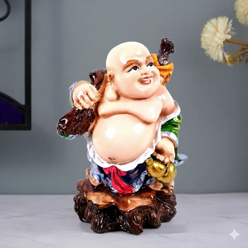 Laughing Buddha Statue | Monk Showpiece with Money Bag for Wealth ,Good Luck, Money, Health and Prosperity - Feng Shui Monk Statue - 4 Inch - Apkamart