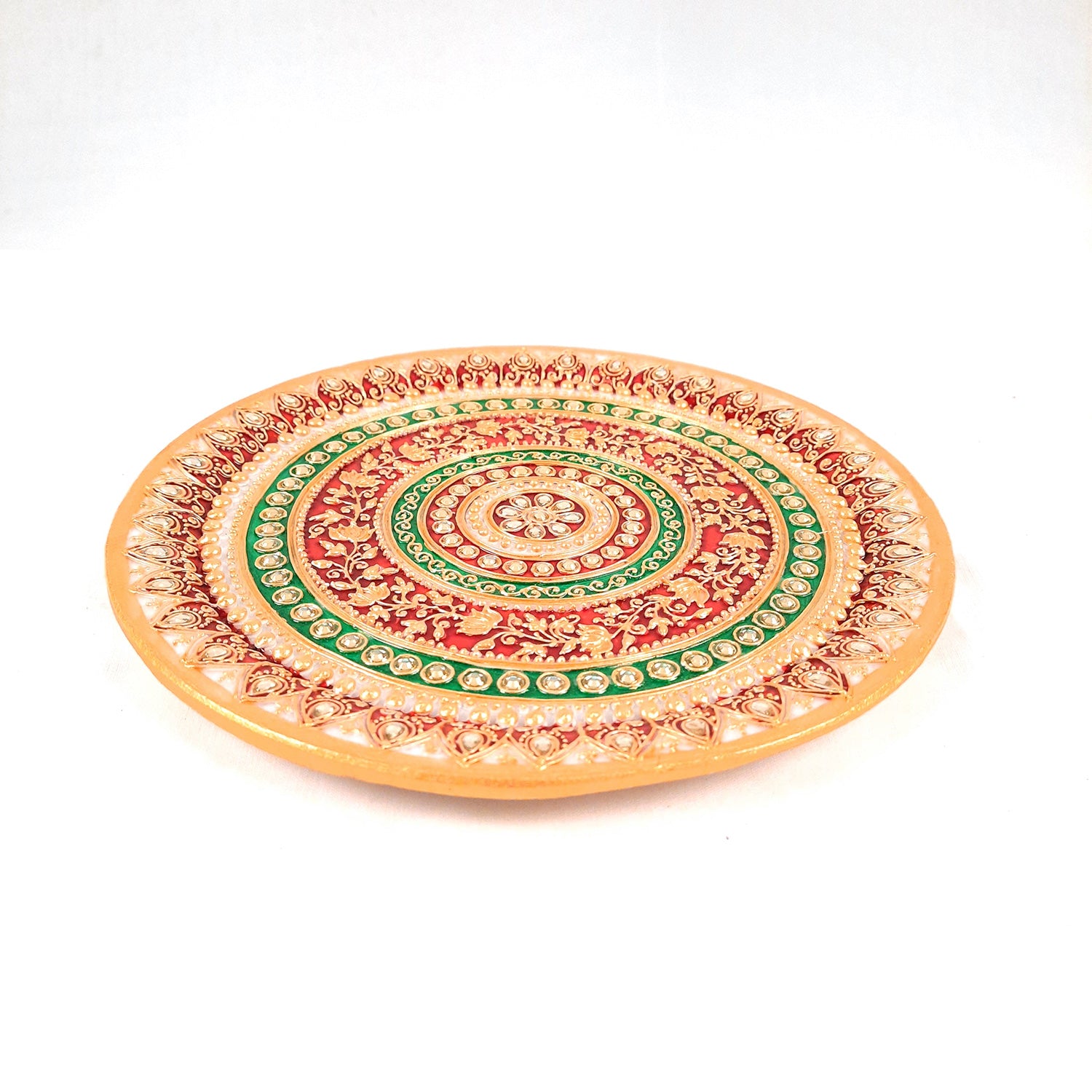 Pooja Thali | Marble Aarti Thali - Heavy Design - For Ganesh Pooja, Diwali & Karwa Chauth - 9 Inch