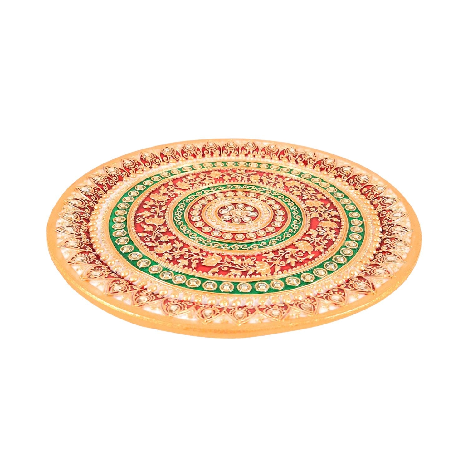 Pooja Thali | Marble Aarti Thali - Heavy Design - For Ganesh Pooja, Diwali & Karwa Chauth - 9 Inch