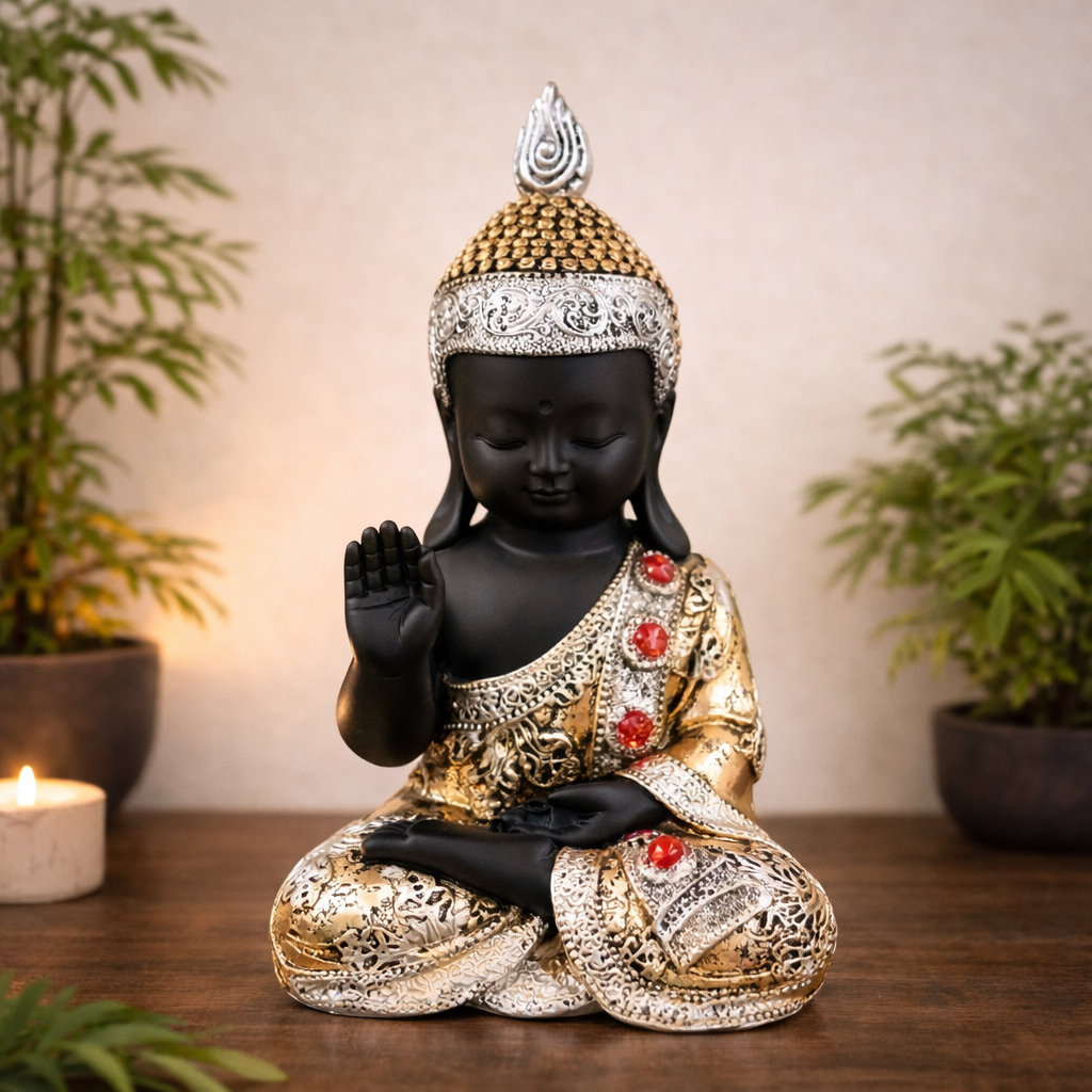 Buddha Statues | Lord Gautam Buddha Sitting Pose Idol Showpiece - For Living room, Home, Table, Shelf, Office Décor,Temple | Housewarming & Birthday Gift - 10 Inch - Apkamart