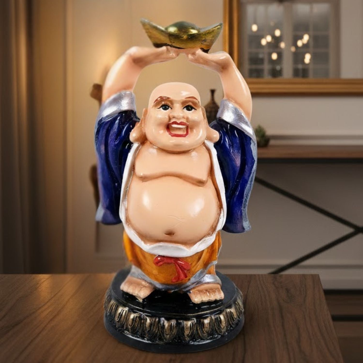 Laughing Buddha Statue with Bowl | Buddha Showpiece with Money Bag for Wealth | For Home, Table & Office Decor & Gift - Symbol of wealth, good luck & prosperity - 6 Inch - Apkamart