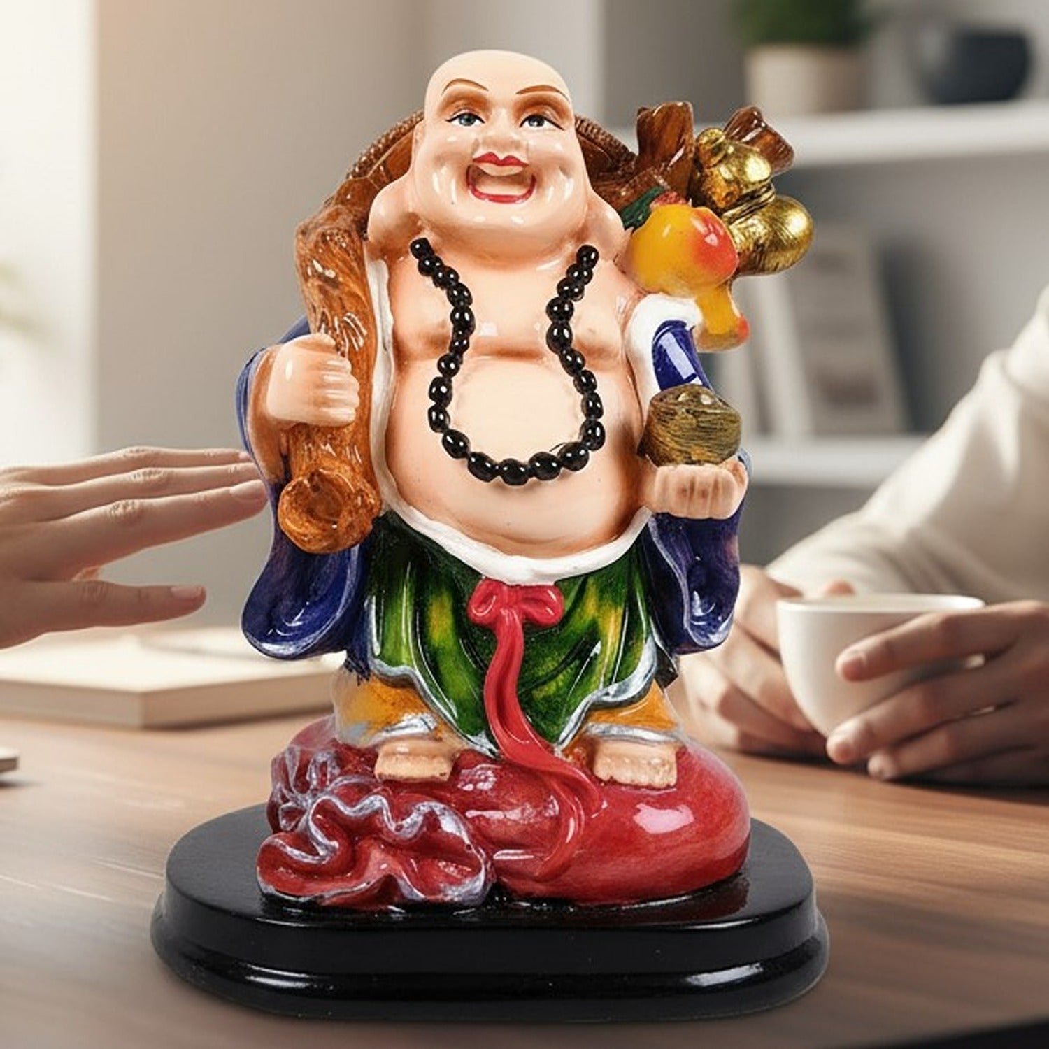 Buddha Showpiece with Rustic Look | Feng Shui Decor - For Good Luck, Home, Table, Office Decor & Gift- Fo Health Wealth And Prodperirty - 6 Inch - Apkamart