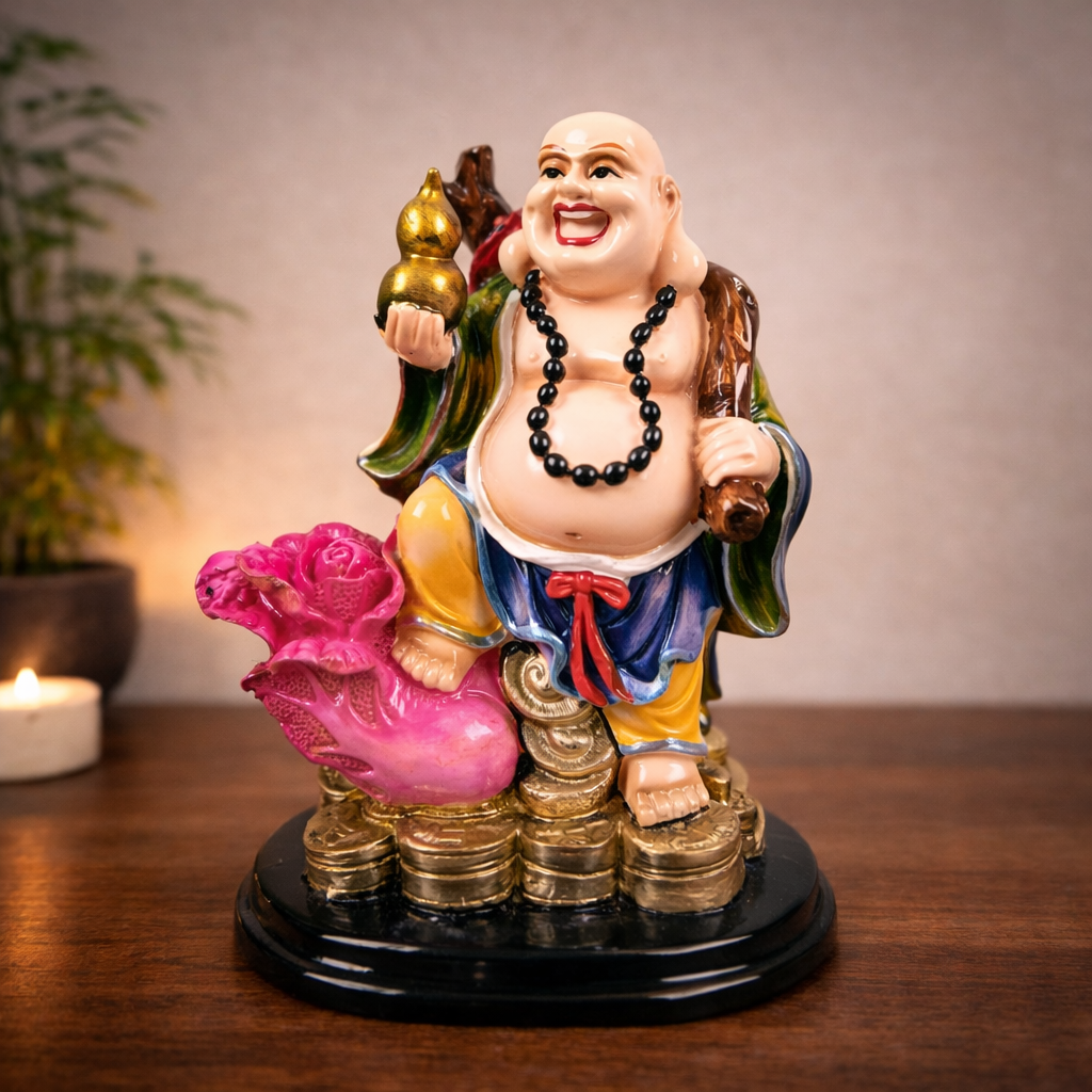 Buddha Showpiece with Rustic Look | Feng Shui Decor - For Good Luck, Home, Table, Office Decor & Gift - 6 Inch - Apkamart