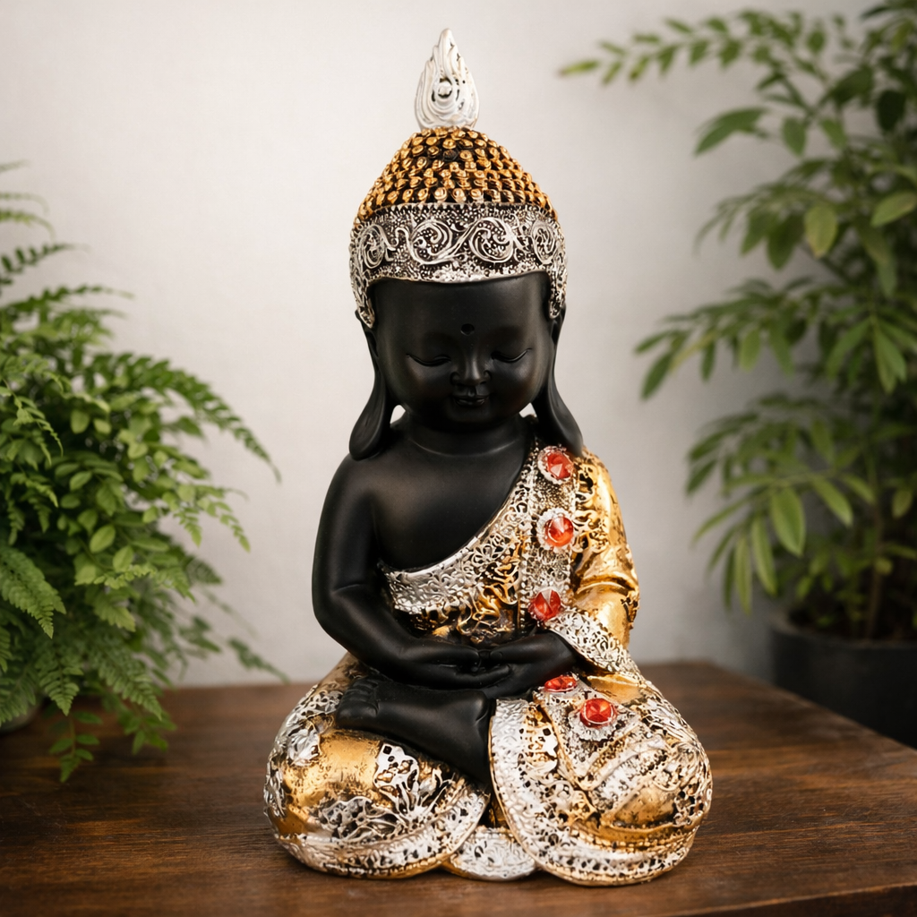 Buddha Statues | Lord Gautam Buddha Idol Sitting Pose Showpiece - For Living room, Home, Table, Shelf, Office Décor | Housewarming & Birthday Gift - 10 Inch - Apkamart