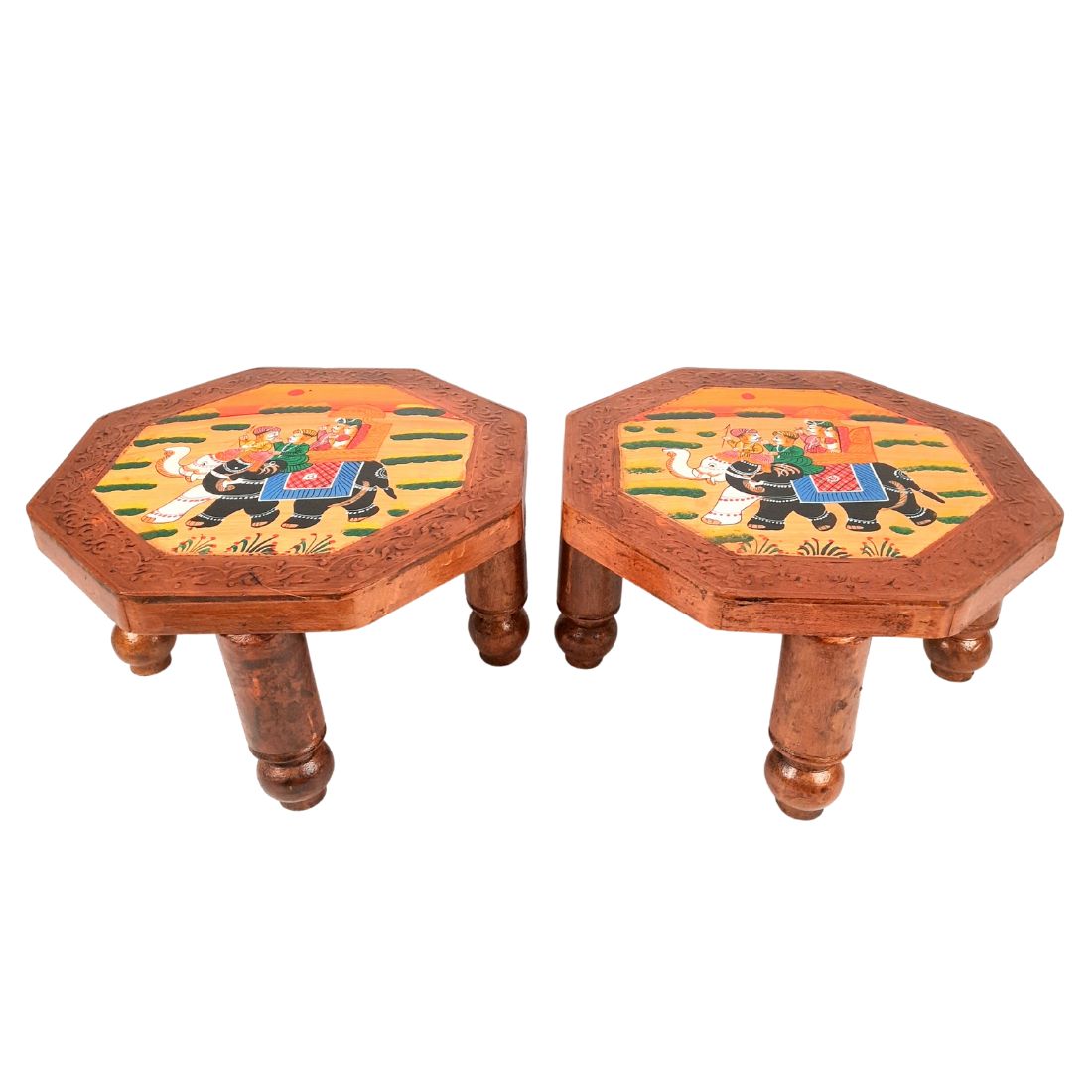 Decorative Chowki | Wooden Bajot - For Corner decoration & Sitting - 12 Inch - apkamart #Style_Pack of 2