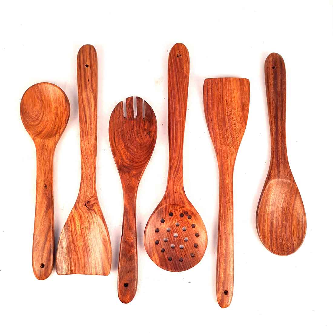 Serving Tray Set & Wooden Cookin Spoon Combo | Tea & Snacks Serving Trays & Wooden Spoons - For Non-stick Cookware, Kitchen Items, Gifts (Pack of 6) - Apkamart