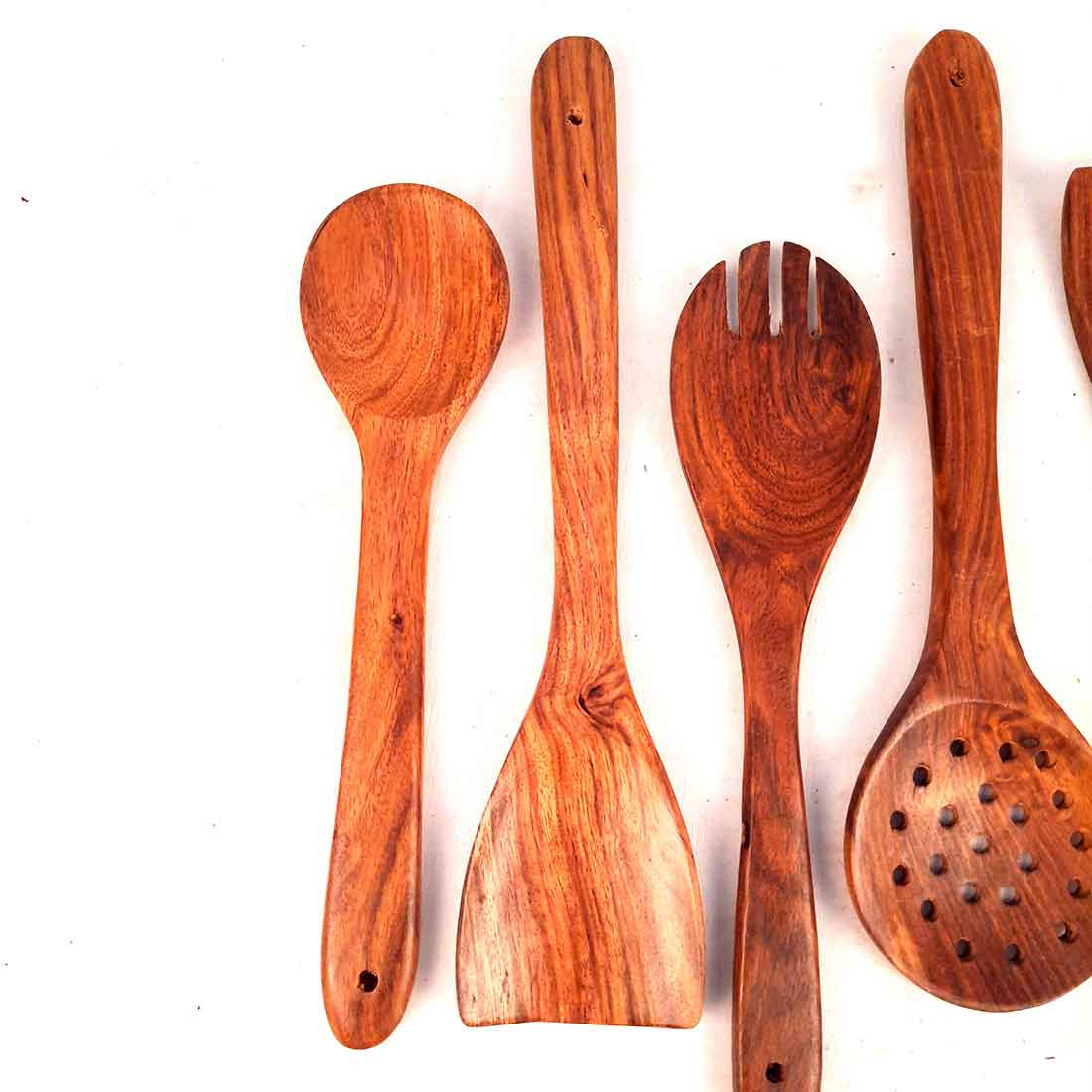 Serving Tray Set & Wooden Cookin Spoon Combo | Tea & Snacks Serving Trays & Wooden Spoons - For Non-stick Cookware, Kitchen Items, Gifts (Pack of 6) - Apkamart