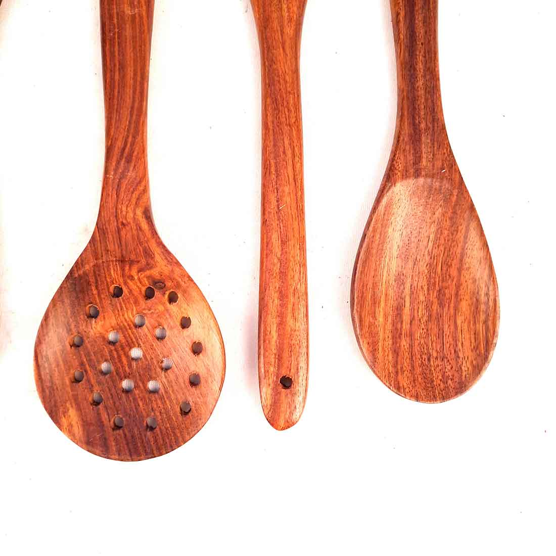 Serving Tray Set & Wooden Cookin Spoon Combo | Tea & Snacks Serving Trays & Wooden Spoons - For Non-stick Cookware, Kitchen Items, Gifts (Pack of 6) - Apkamart