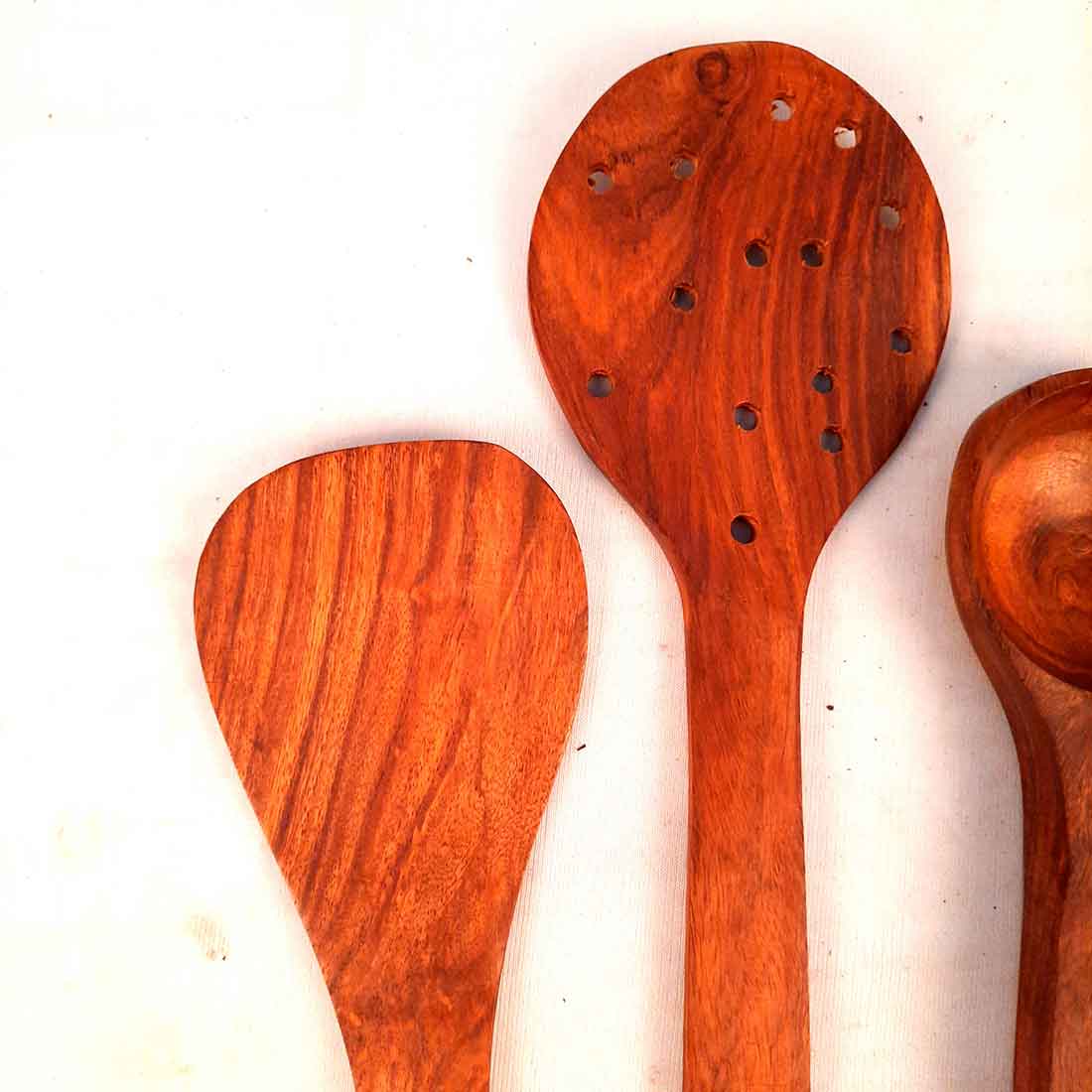 Serving Tray Set & Wooden Cookin Spoon Combo | Tea & Snacks Serving Trays & Wooden Spoons - For Non-stick Cookware, Kitchen Items, Gifts (Pack of 6) - Apkamart