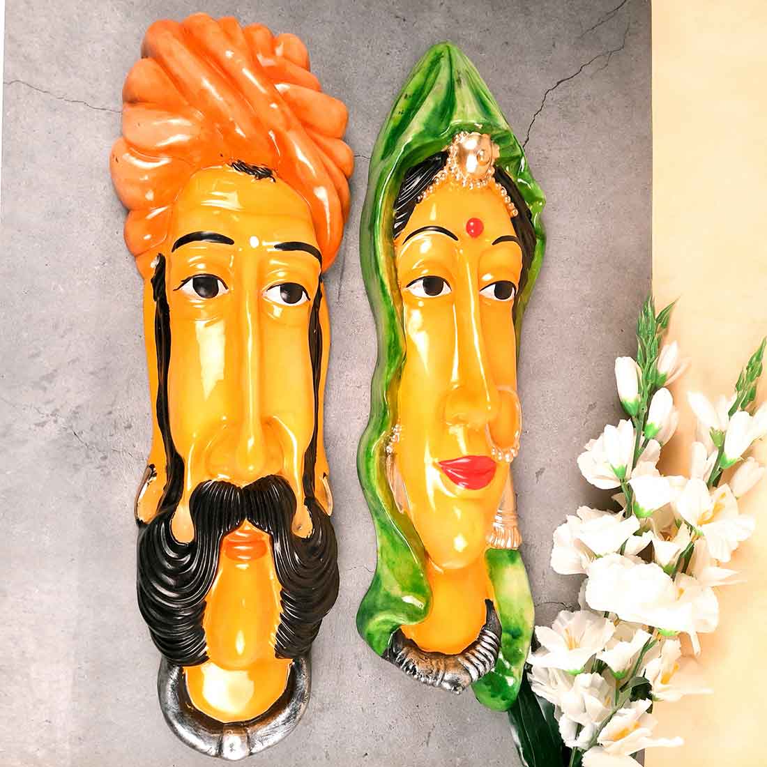 Traditional Man & Woman Face Wall Hanging - For Home, Wall Decor & Gifts - 23 Inch - Apkamart #Color_multicolor