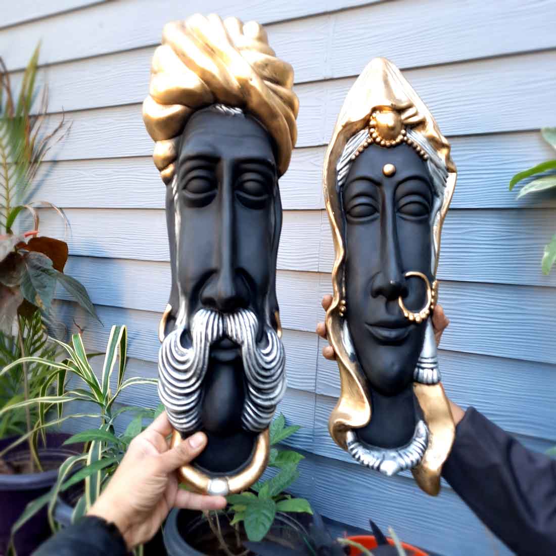 Traditional Man & Woman Face Wall Hanging - For Home, Wall Decor & Gifts - 23 Inch - Apkamart #Color_Black