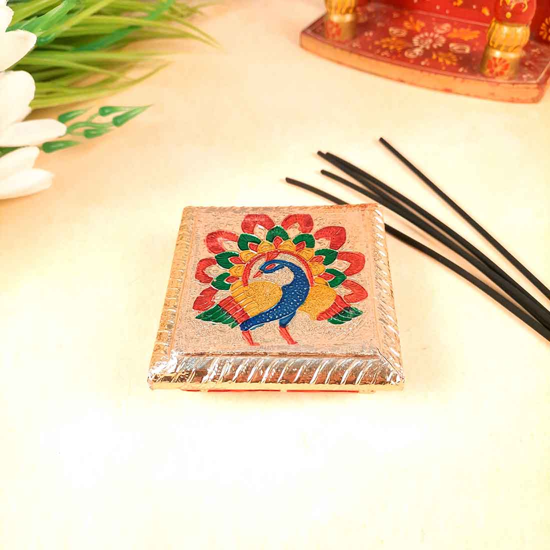 Minakari Chowki | Pooja Chowki - For Pooja & Return Gifts - 4 Inch - ApkaMart #Style_Design 3
