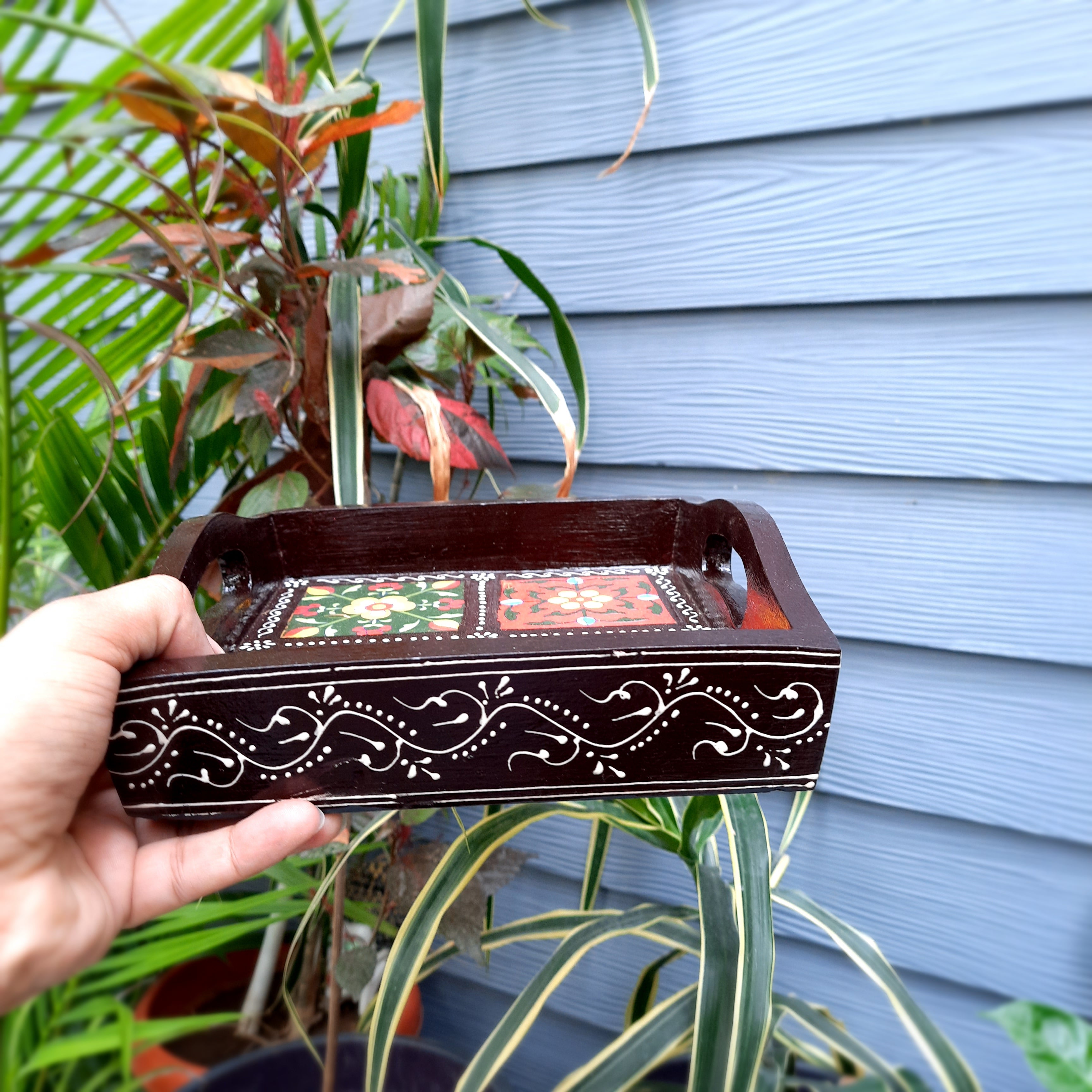 Serving Tray With In-Built Ceramic Tiles | Tea Tray - For Serving, Kitchen, Home Decor & Gifts - 9 Inch -Apkamart #Style_Designer