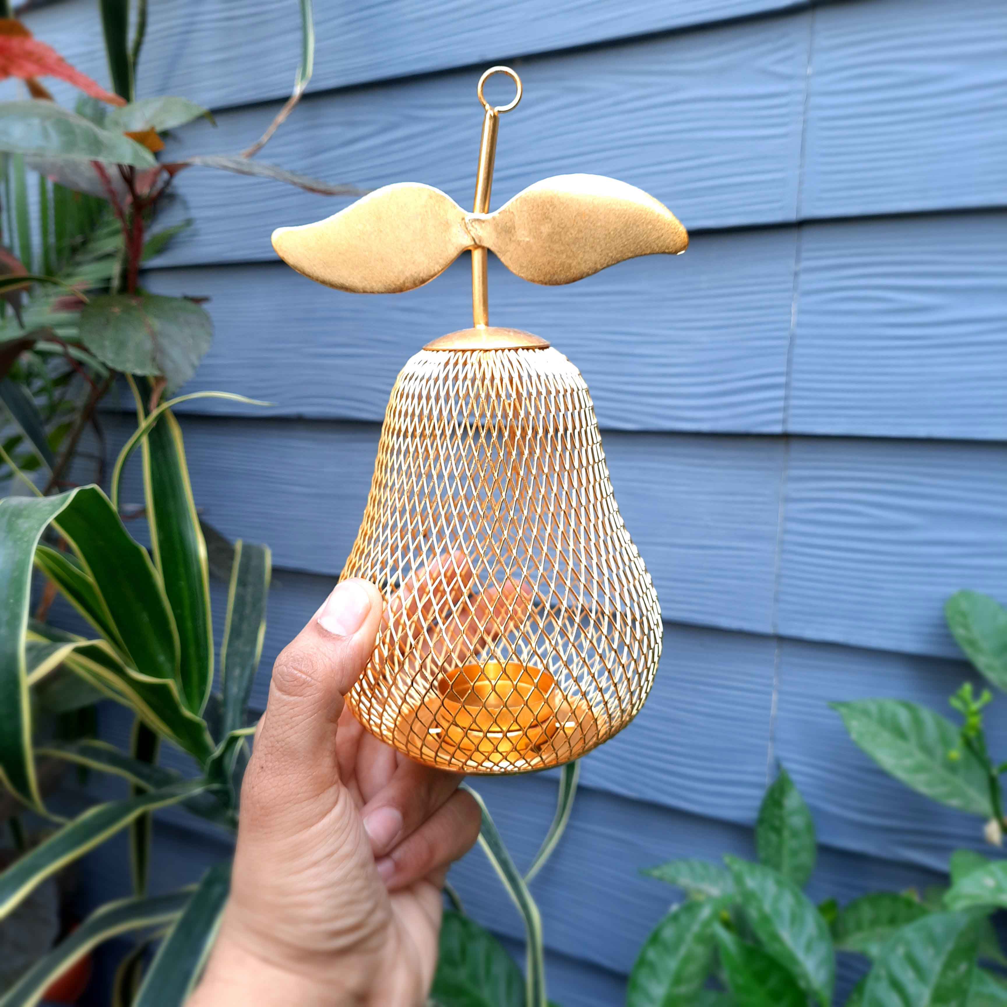 Tea Light Candle Holder | Pear Design Golden Candle Stand - For Table & Home Decor - 9 Inch - Apkamart #Style_Pack of 1