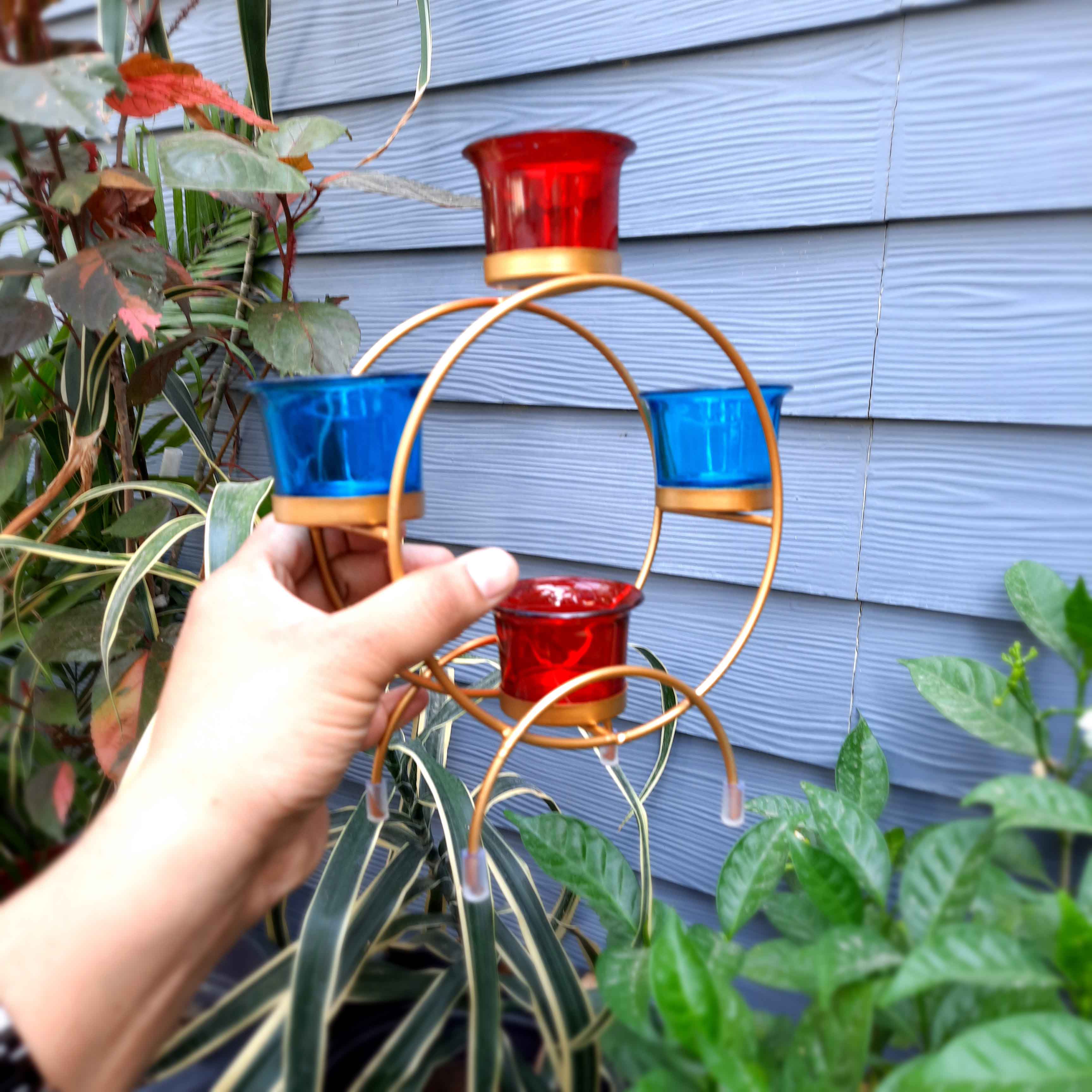 Tea Light Holder with 4 Glass Cups & Candle Holder Stand - For Home Decor, Table Decor & Gifts - 9 Inch - Apkamart