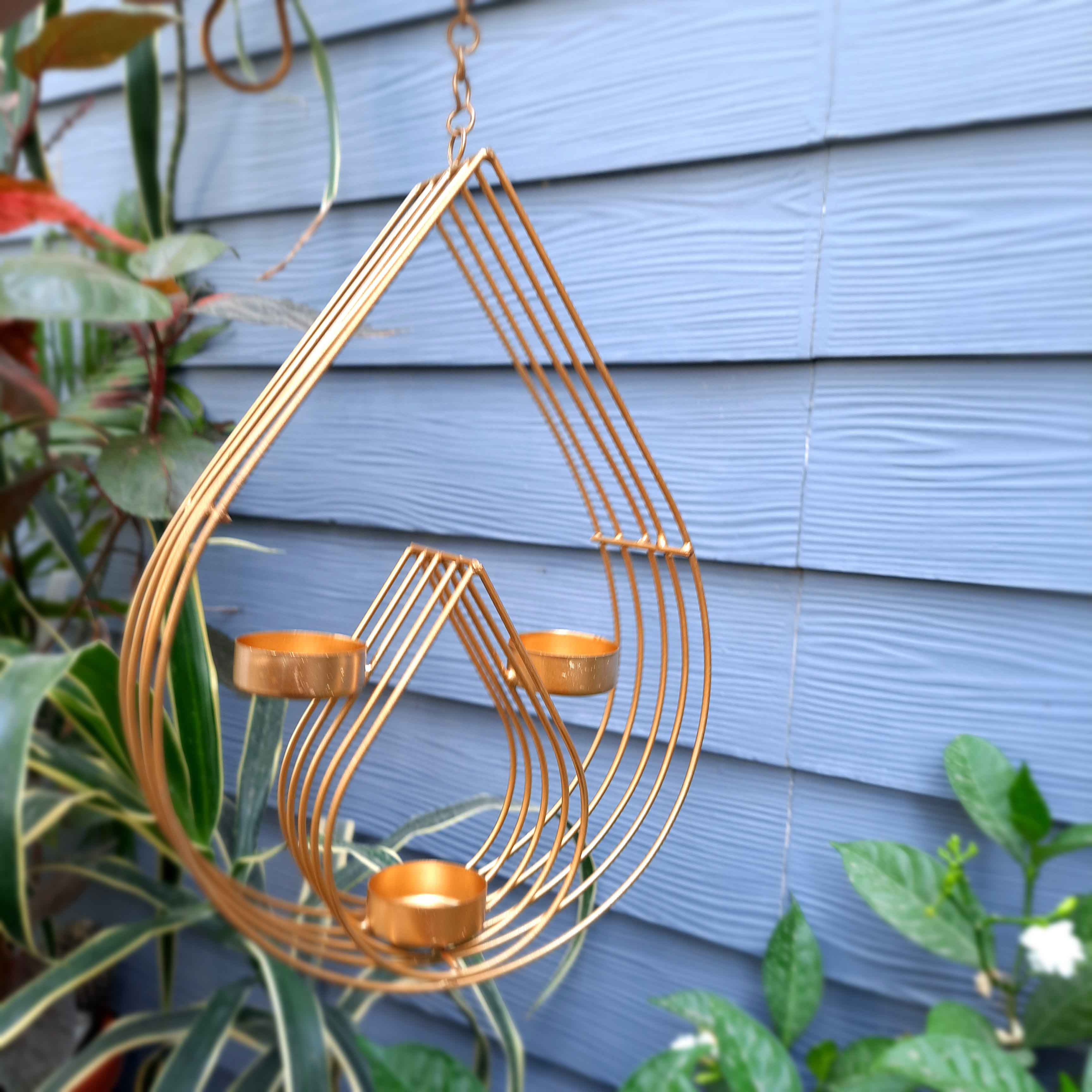 Wall Mount Tea Light Holder | Golden T Light Hanging with 3 T Light Slots - For Wall & Home Decor & Gifts - 22 Inch - Apkamart
