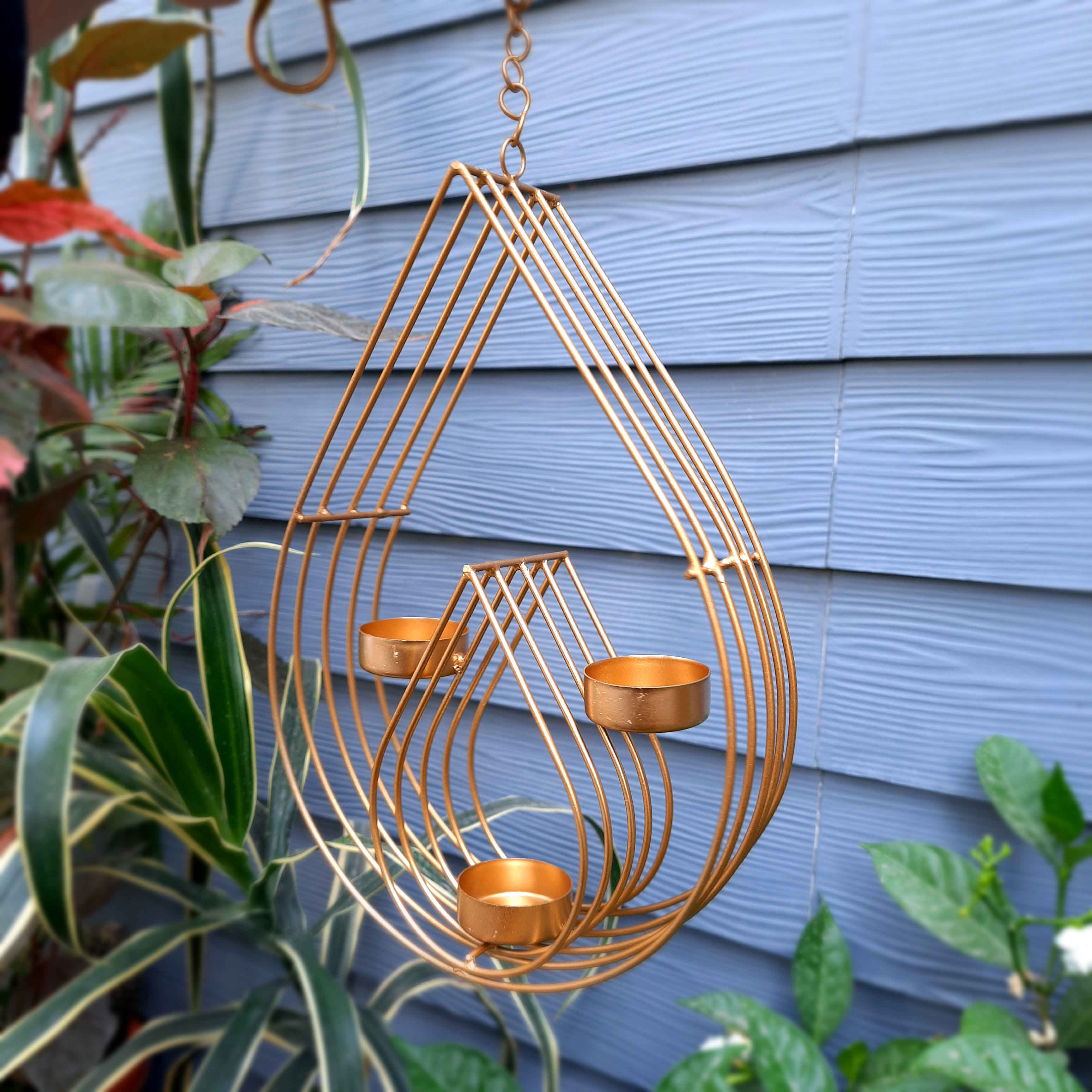 Wall Mount Tea Light Holder | Golden T Light Hanging with 3 T Light Slots - For Wall & Home Decor & Gifts - 22 Inch - Apkamart