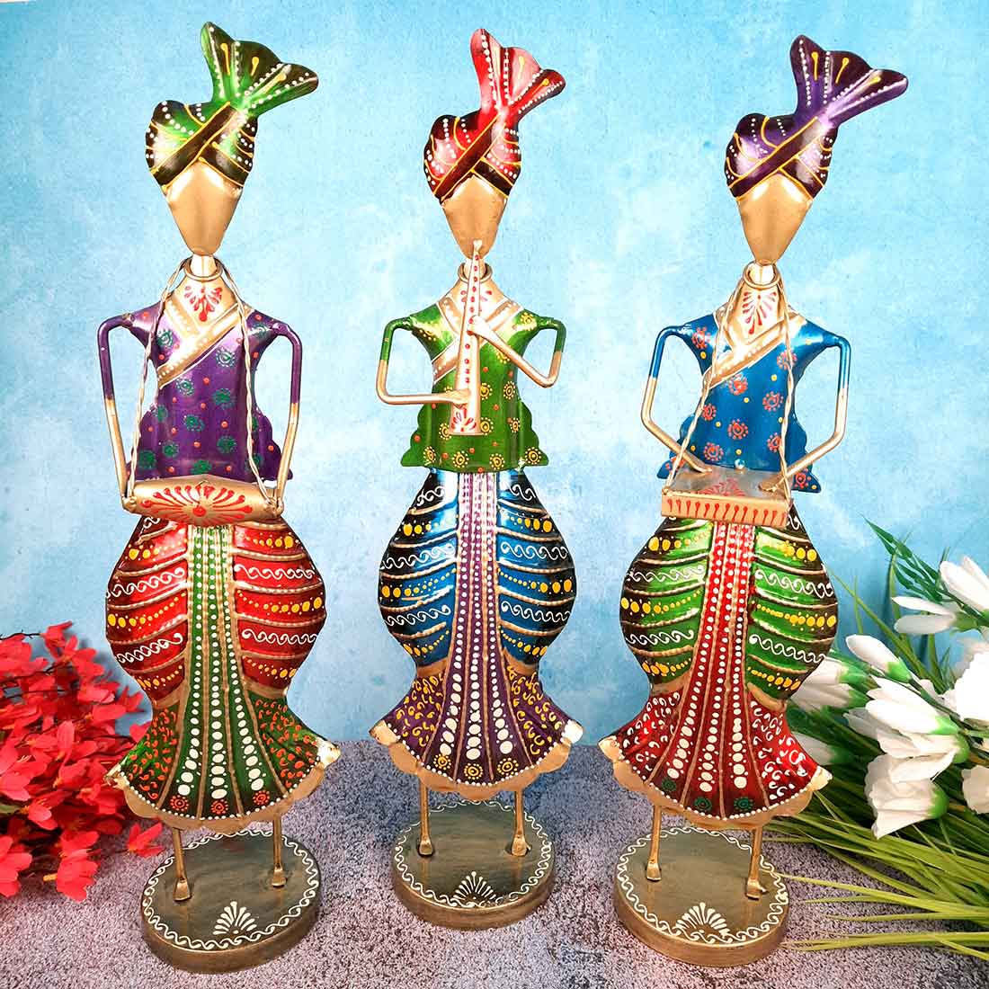 Musician Showpiece - Metal Figurines - For Table Decor & Living Room - 19 Inch - Set of 3 - Apkamart