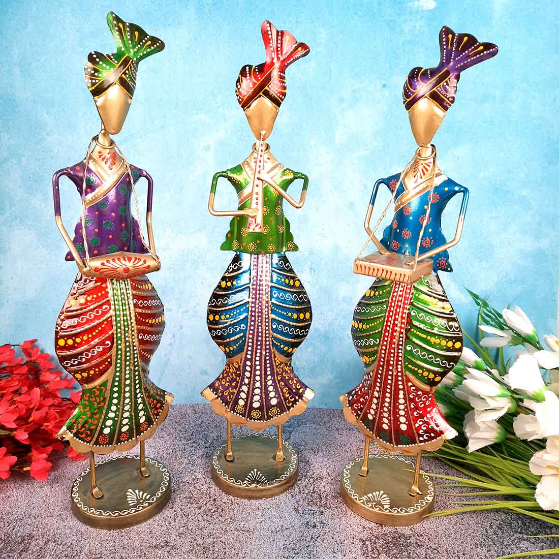 Musician Showpiece - Metal Figurines - For Table Decor & Living Room - 19 Inch - Set of 3 - Apkamart