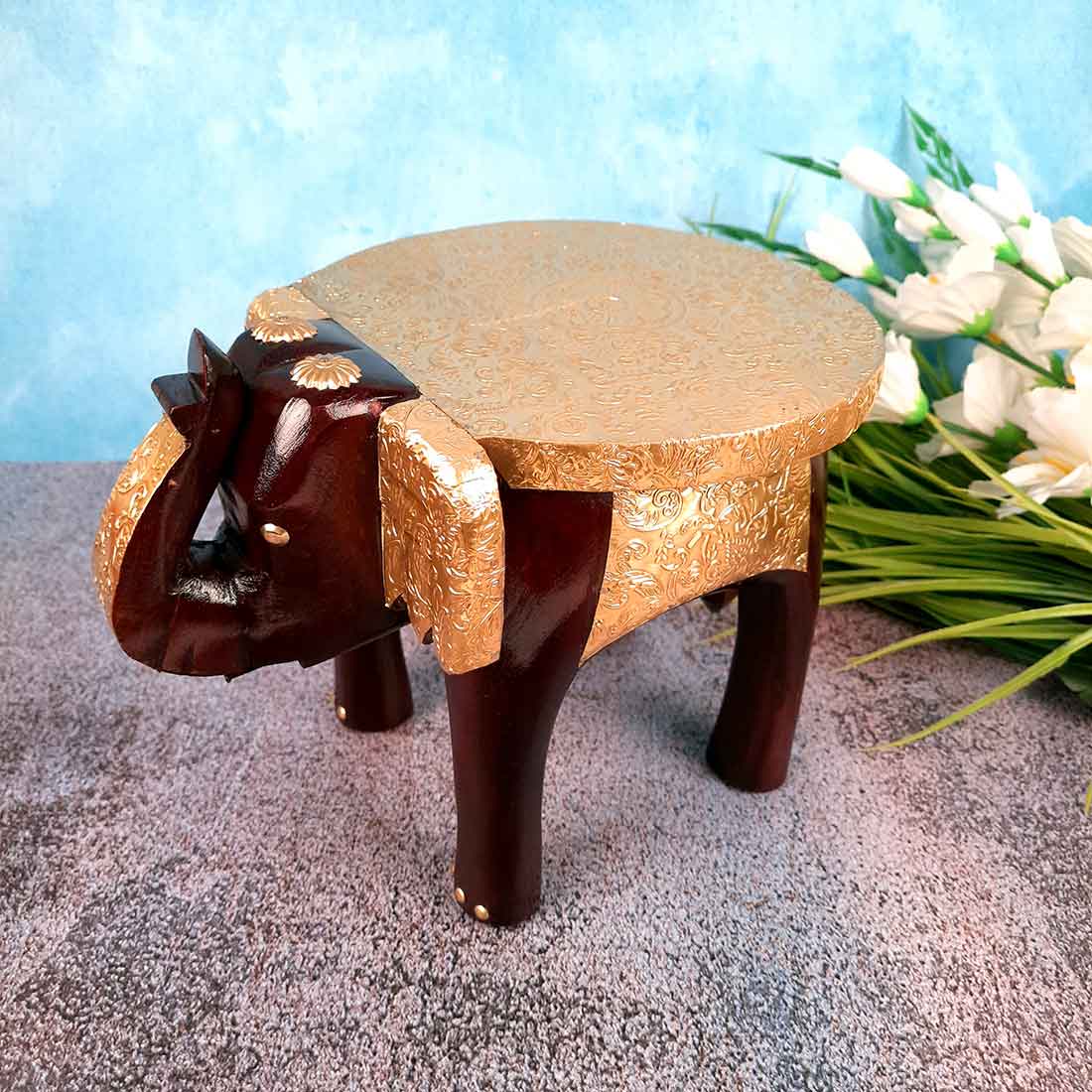 Elephant Showpiece - Small Stool - For Home Decor & Gifts - 8 Inch- Apkamart