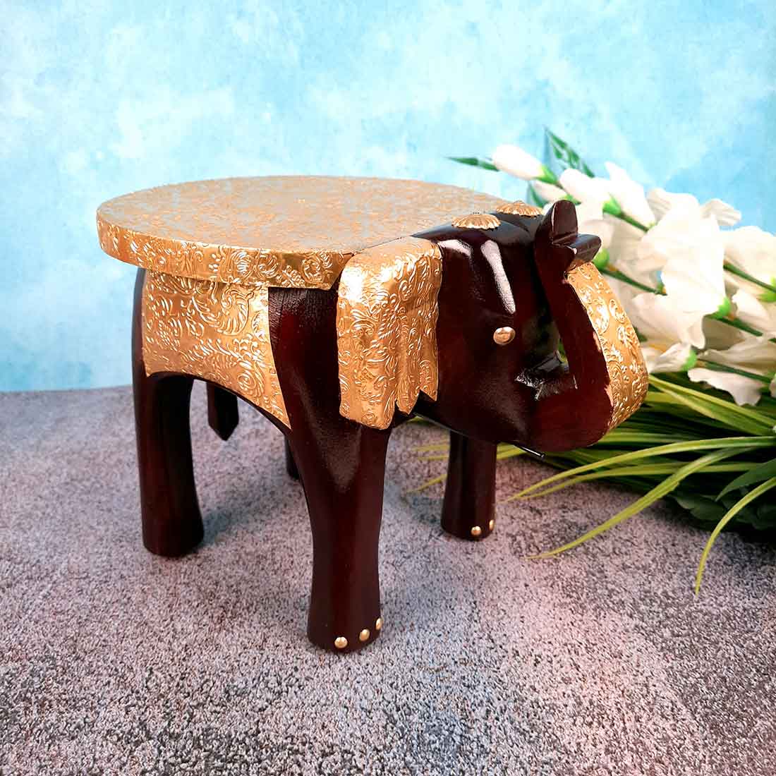 Elephant Showpiece - Small Stool - For Home Decor & Gifts - 8 Inch- Apkamart