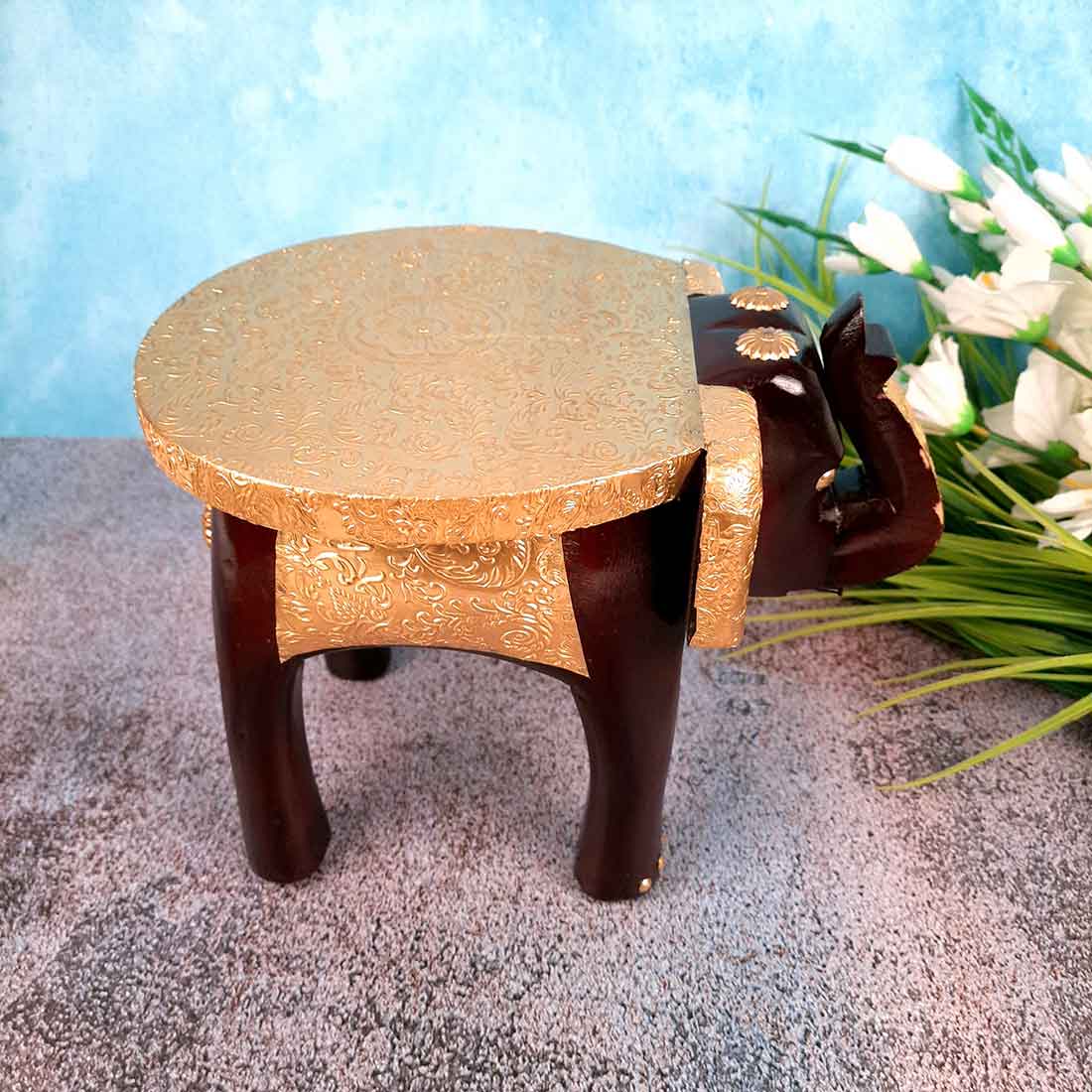Elephant Showpiece - Small Stool - For Home Decor & Gifts - 8 Inch- Apkamart