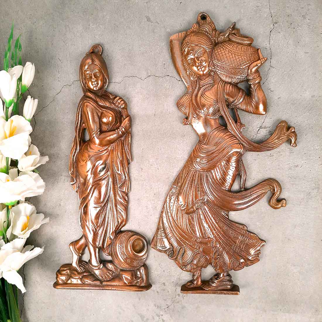 Combo of Wall Hangings Village Lady with Matka Design - 17 Inch | Village Lady with Matka - 16 inch | Wall Art Decor for Home & Office - Set of 2- Apkamart