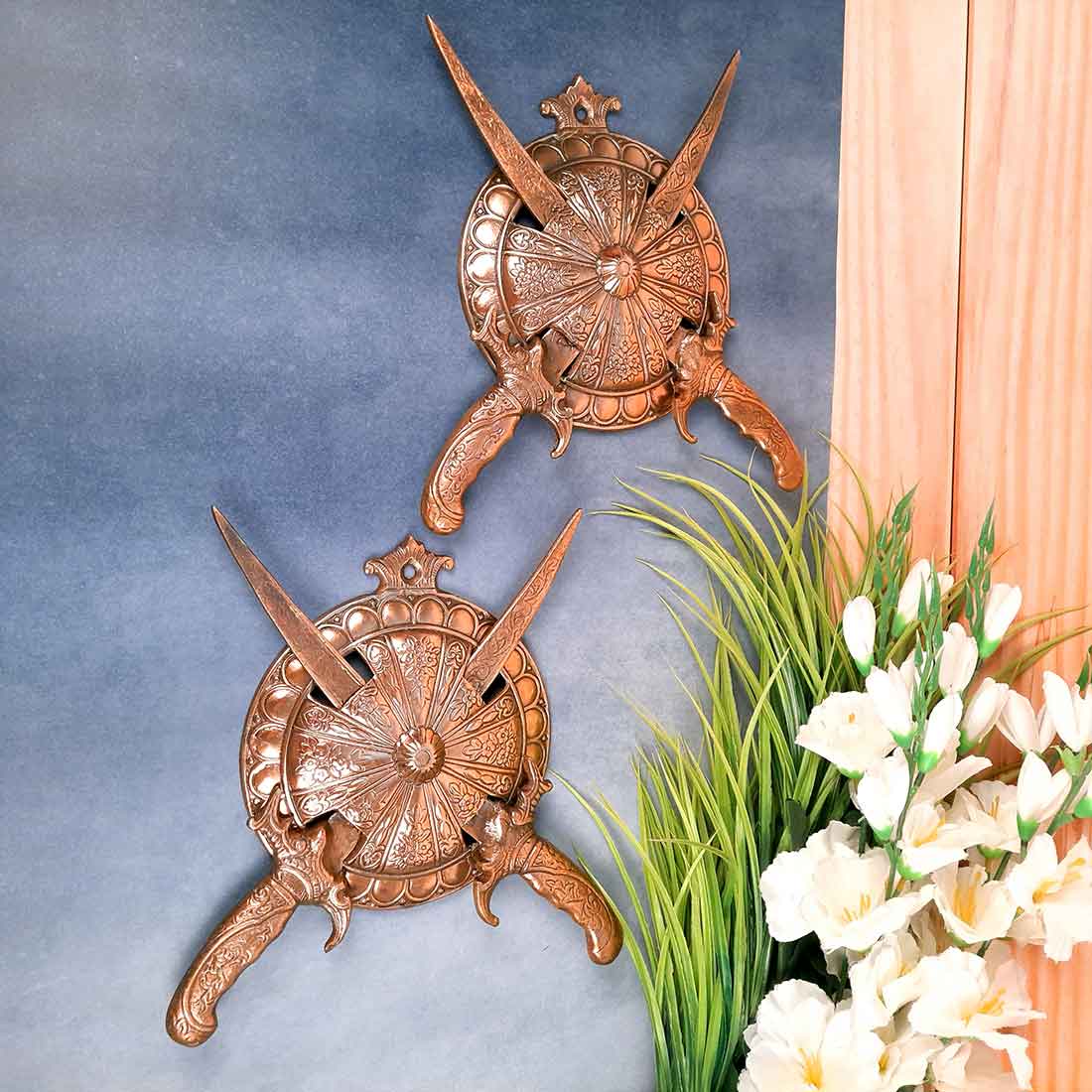 Dhal Talwar Wall Hanging | Royal Sword & Shield Showpiece - For Home & Wall Decor - 9 Inch - Apkamart #Style_Pack of 2
