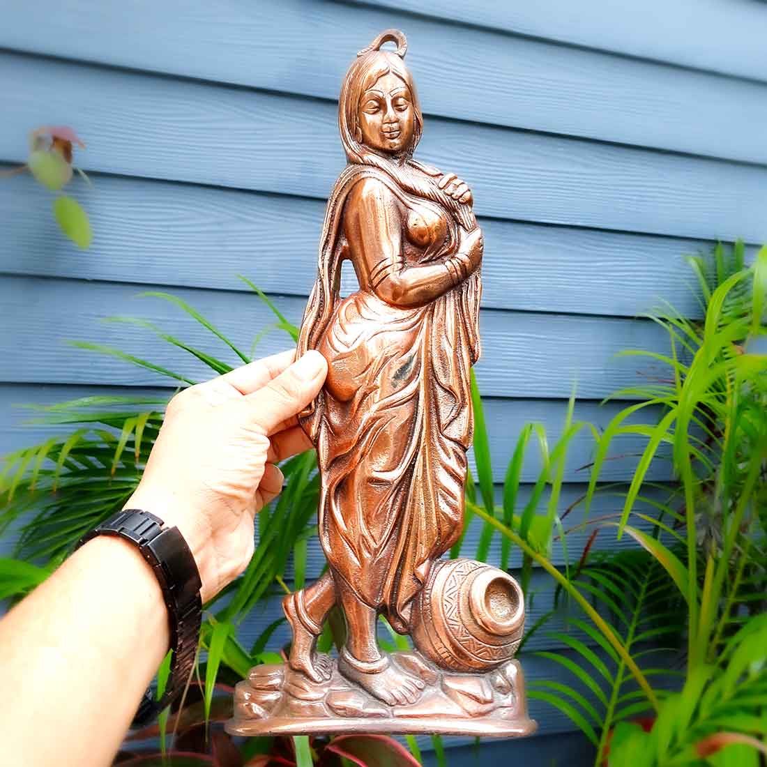 Wall Hanging - Village Lady Holding Matka Design | Wall Mount Showpiece | Metal Wall Art - For Home, Living Room, Bedroom, Hall, Entrance Decor | Housewarming & Wedding Gift - 16 Inch