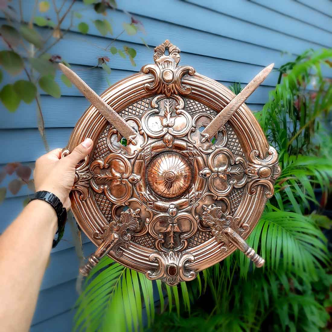 Bahubali Dhal Talwar Set of 2 | Sword & Shield Wall Decor - For Home, Wall Decor & Gifts - 18 Inch- Apkamart