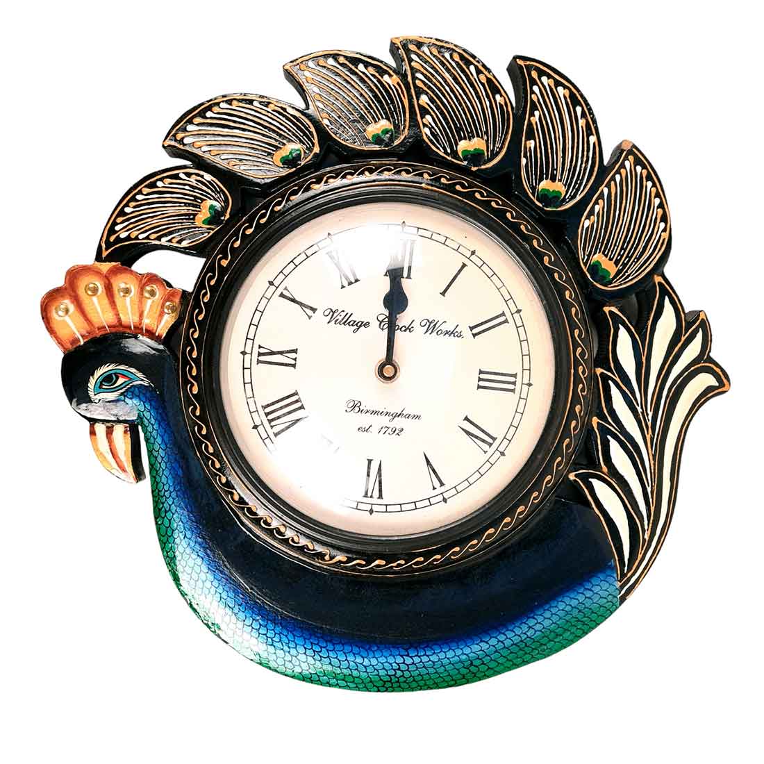 Peacock Wall Clock - Wood Wall Clock - For Living Room - 12 Inch- Apkamart