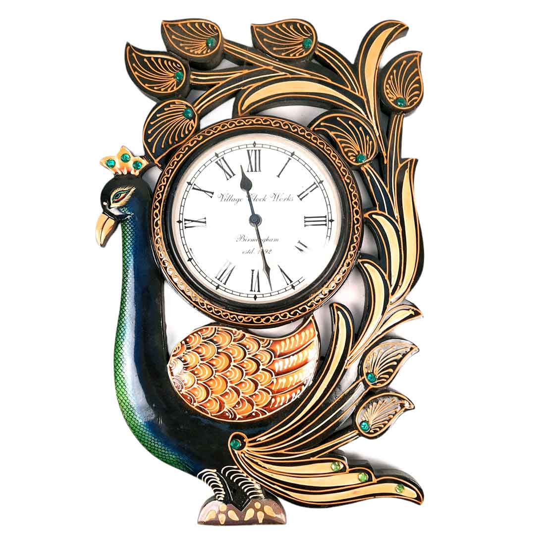 Peacock Wall Clock - Wood Wall Clock - For Living Room - 18 Inch- Apkamart