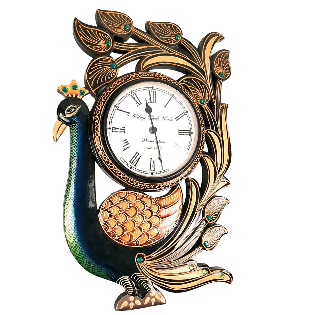 Peacock Wall Clock - Wood Wall Clock - For Living Room - 18 Inch- Apkamart