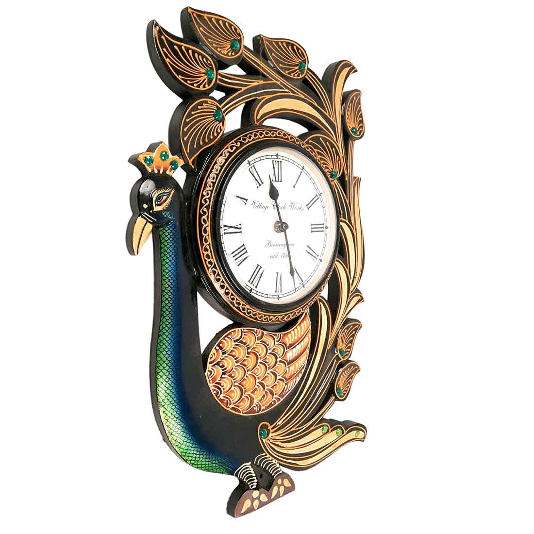 Peacock Wall Clock - Wood Wall Clock - For Living Room - 18 Inch- Apkamart