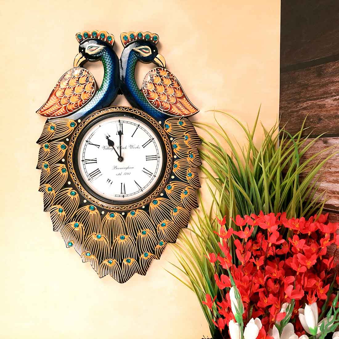 Double Face Peacock Clock 18 Inch- Apkamart