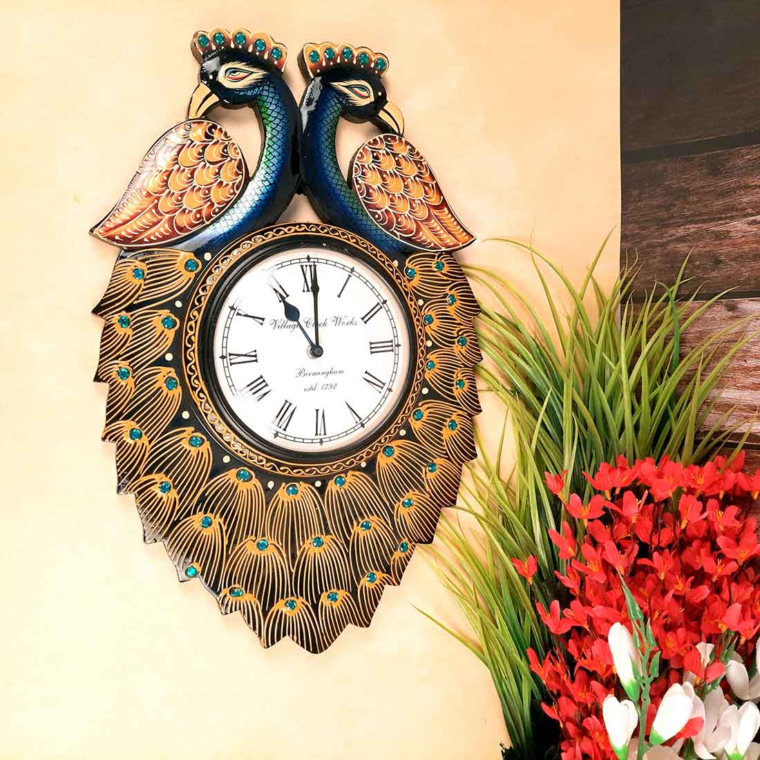 Double Face Peacock Clock 18 Inch- Apkamart