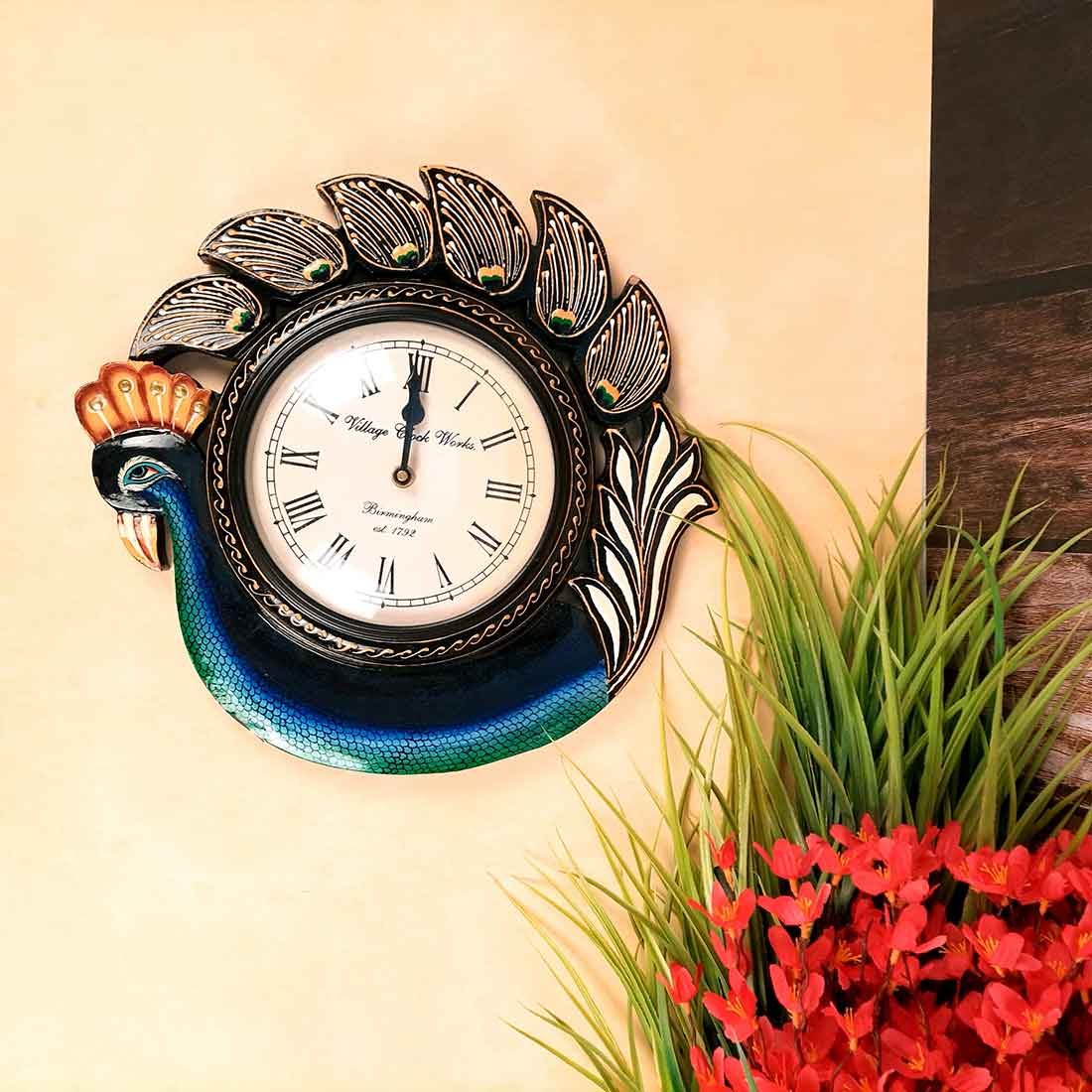 Peacock Wall Clock - Wood Wall Clock - For Living Room - 12 Inch- Apkamart