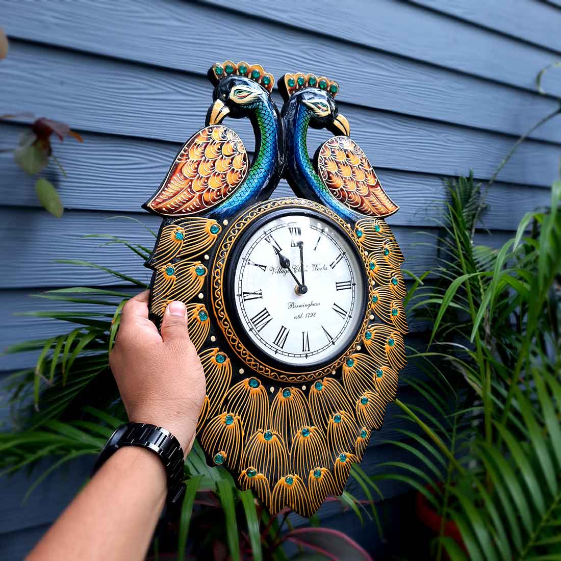Double Face Peacock Clock 18 Inch- Apkamart
