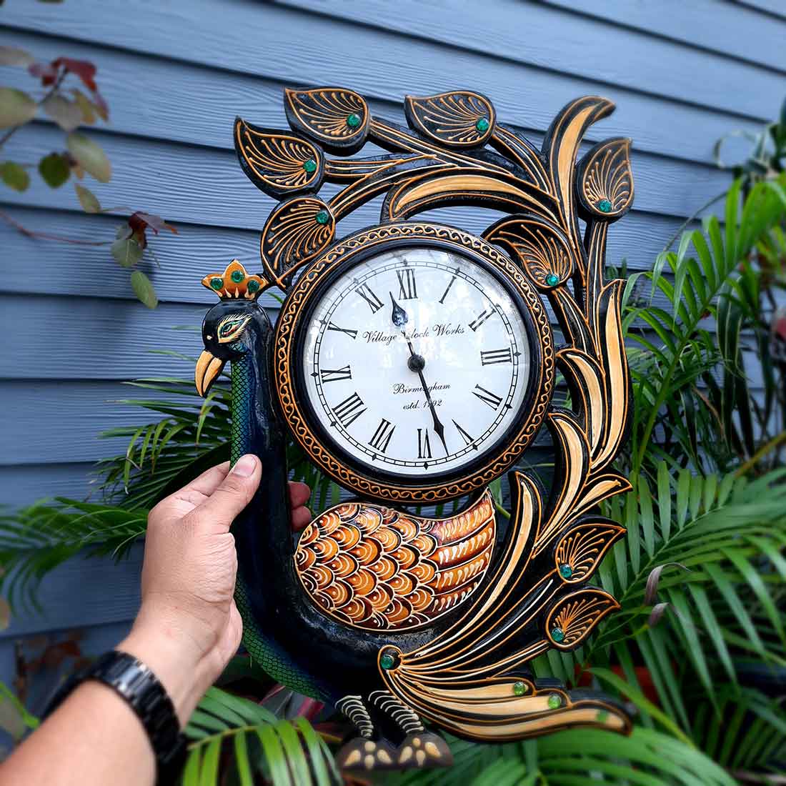 Peacock Wall Clock - Wood Wall Clock - For Living Room - 18 Inch- Apkamart
